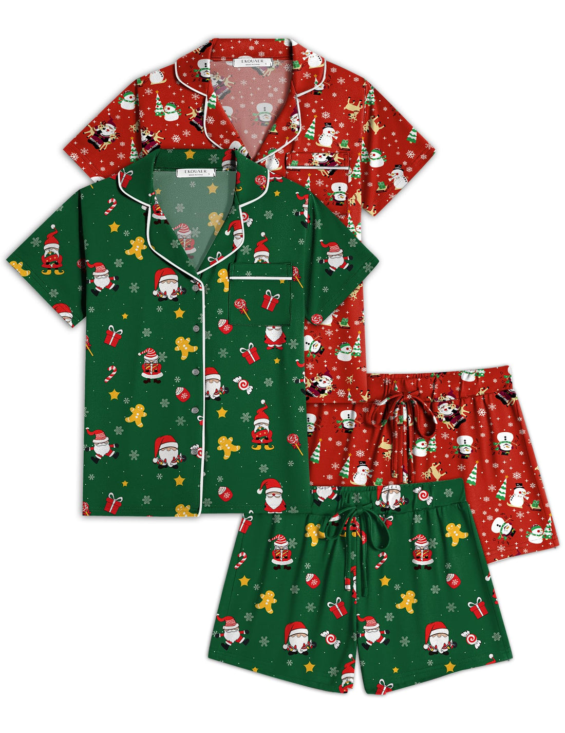 Ekouaer Womens Pajamas Set 2 Pack Button Down Summer Sleepwear Short Sleeve Comfy Pjs Loungewear Set