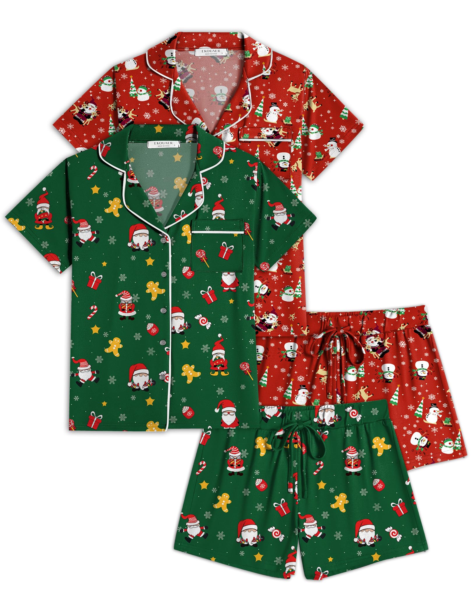 Ekouaer Womens Pajamas Set 2 Pack Button Down Summer Sleepwear Short Sleeve Comfy Pjs Loungewear Set