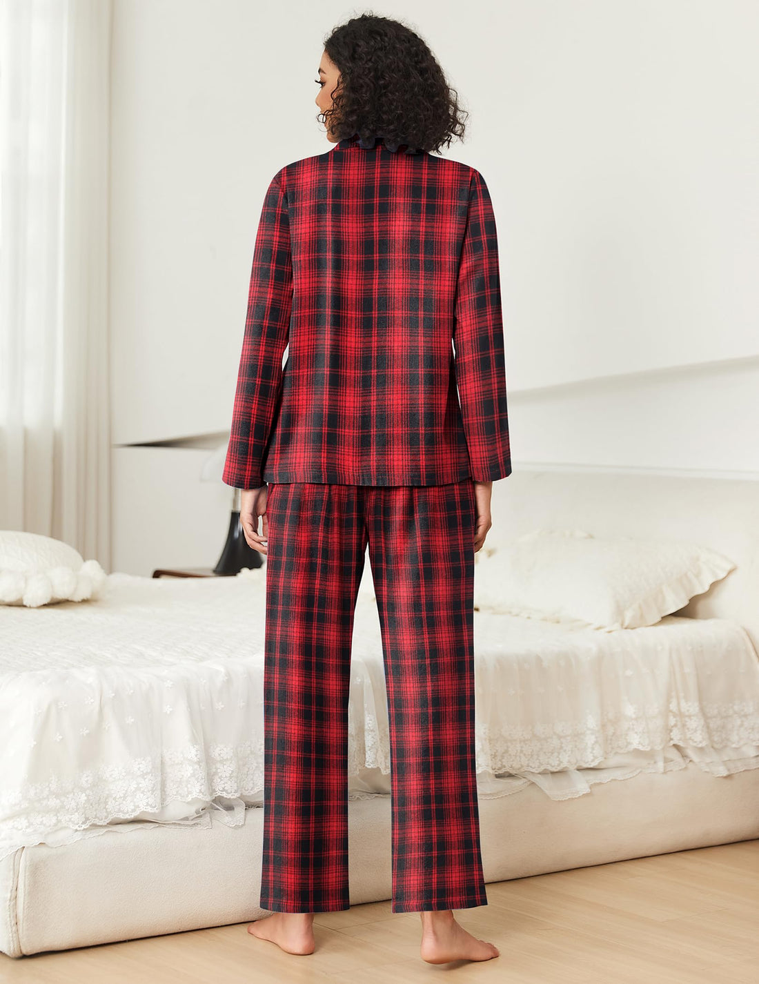 Ekouaer Womens Pajama Sets 2 Piece Cotton Plaid Pjs Long Sleeve Sleepwear Button Down Lounge Set with Pockets