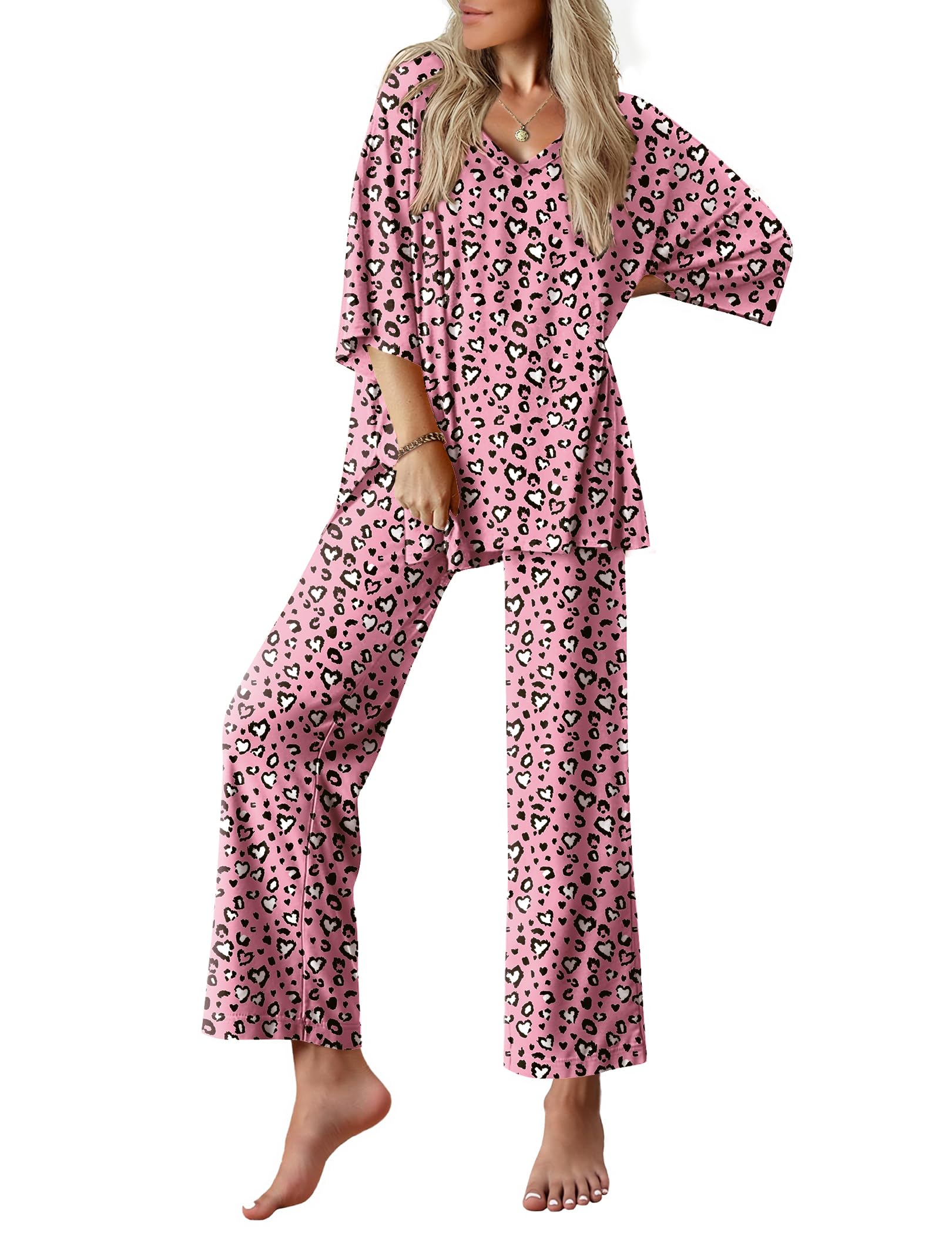 Ekouaer Lounge Sets for Women Short Sleeve Tops and Long Pants Pajamas Set | Comfy V Neck Top and Loose Fit Pants, Fashion Oversized style, ideal for Home relaxation, Daily Wear & Maternity WEBE CLOTHING