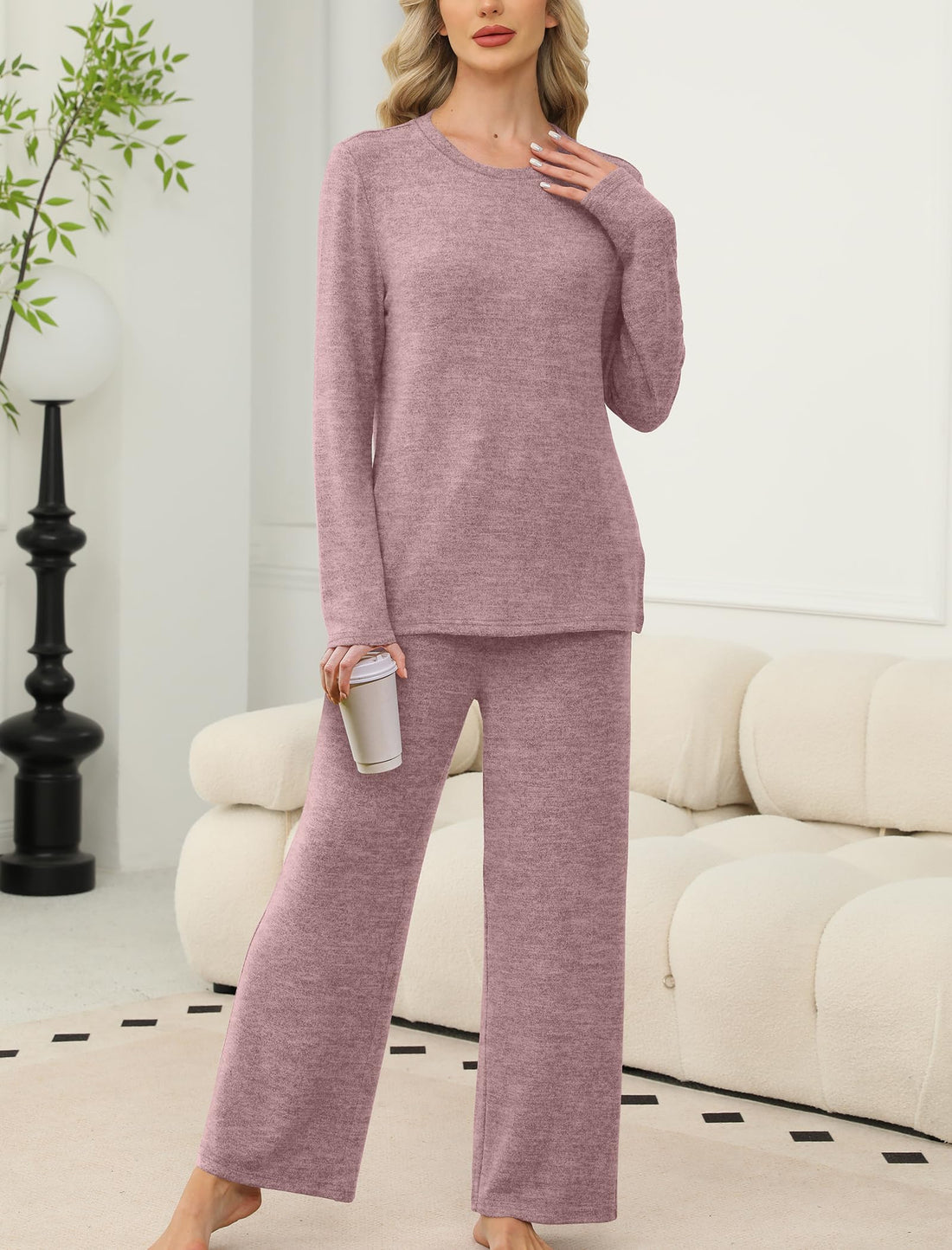 SAMPEEL Pajamas for Women Set Comfy Lounge Sets Two Piece Long Sleeve Cute Pjs Soft Sleepwear Winter Clothing