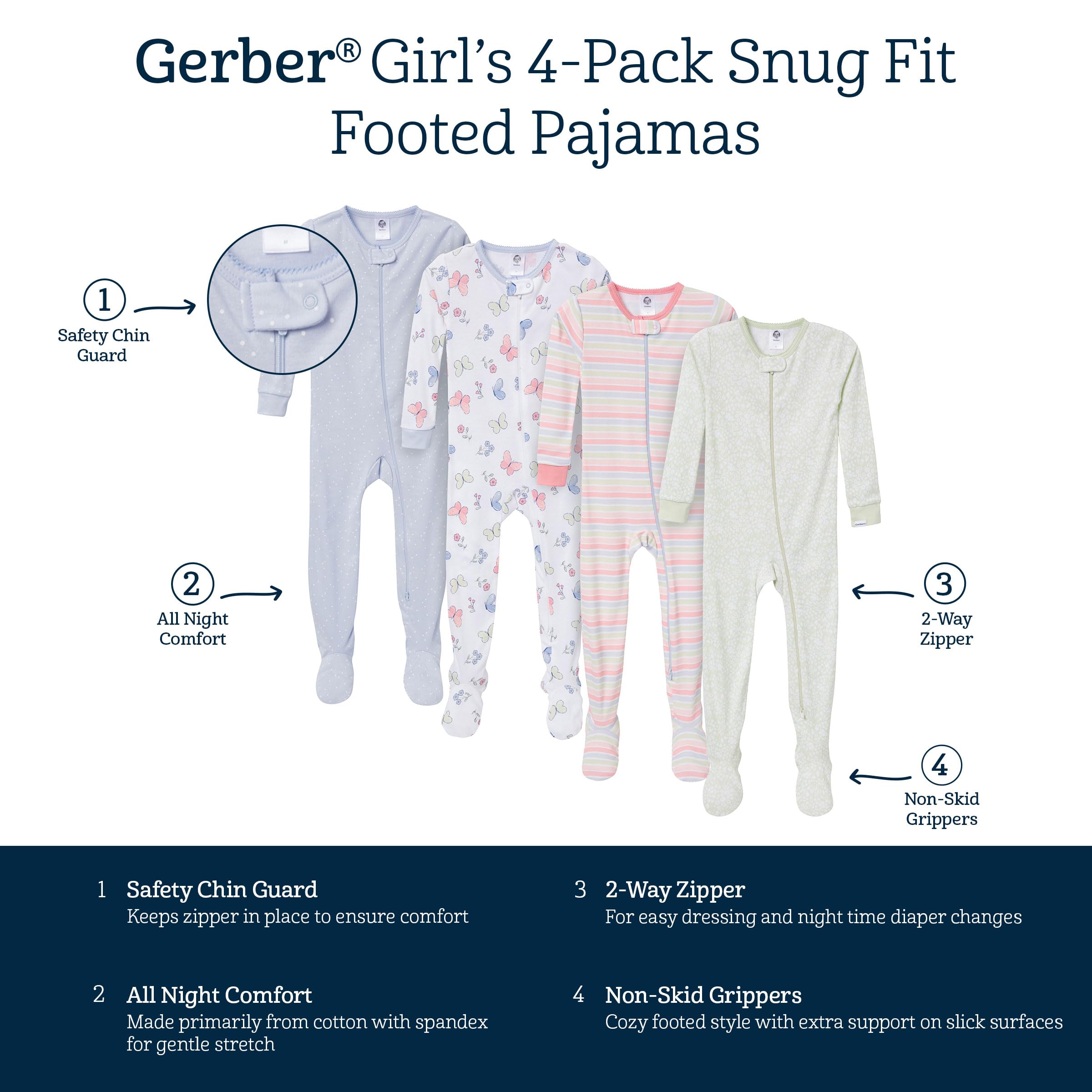 Gerber Baby Girls 4-pack Footed Pajamas