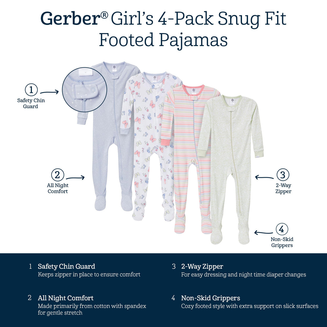 Gerber Baby Girls 4-pack Footed Pajamas