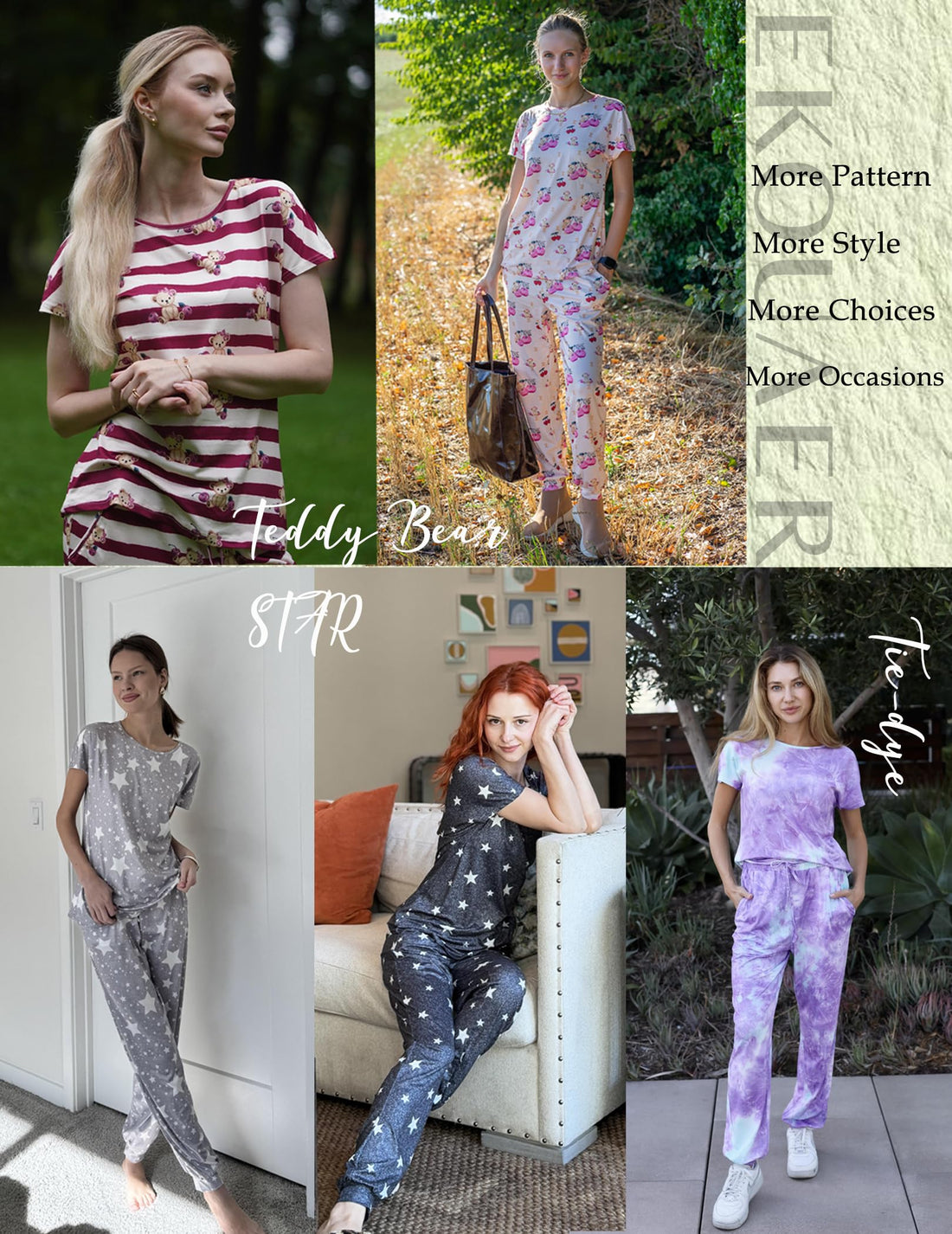 Ekouaer Womens Pajama Sets Short Sleeve Lounge Sets for Women Printed Jogger Pajama Set 2 Piece Pj Sets With Pockets S-XXL WEBE CLOTHING