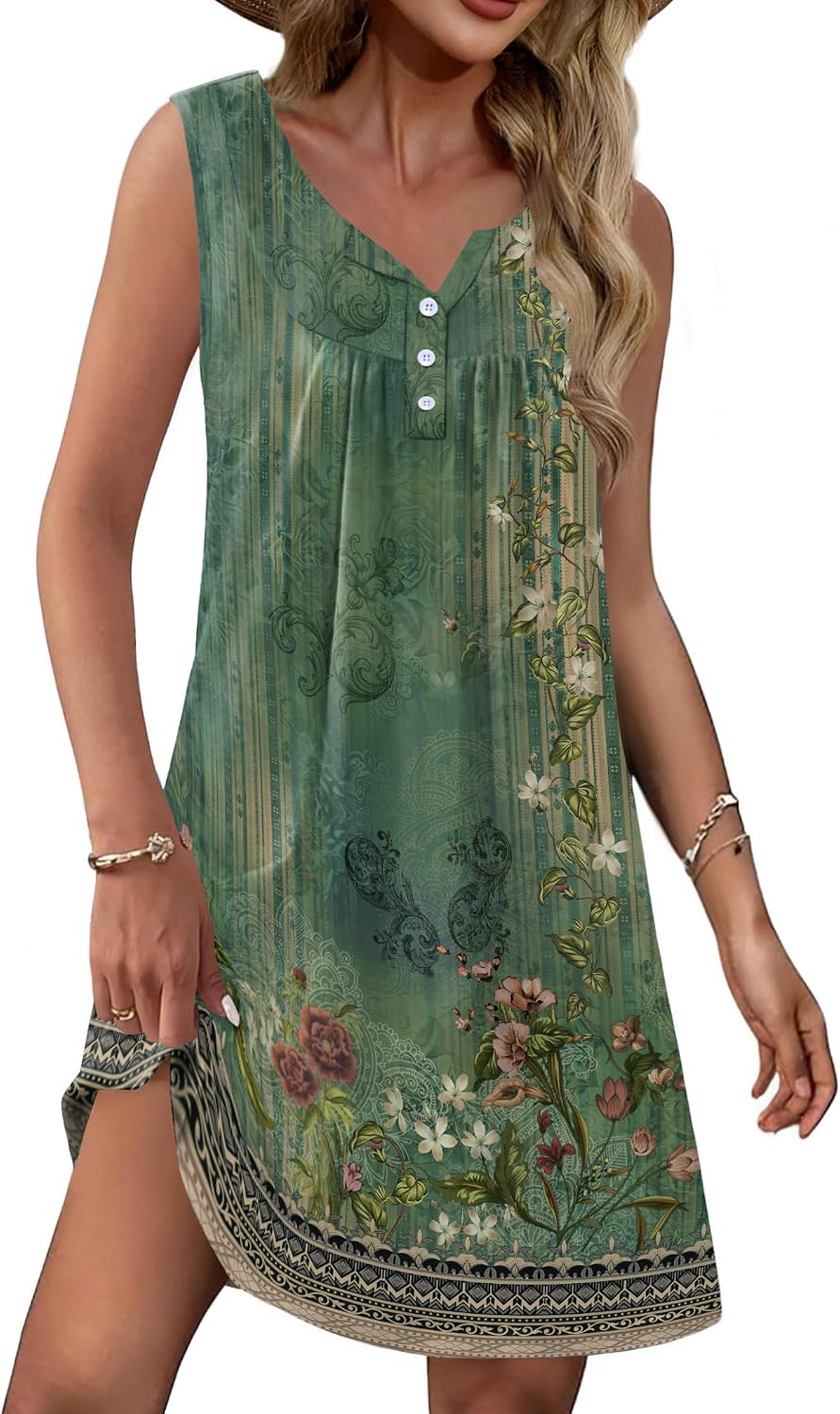 Ekouaer Nightgown for Women Tank Night Gown Sleeveless Sleep Shirt Button Night Shirt with Pockets Soft Sleep Dress WEBE CLOTHING