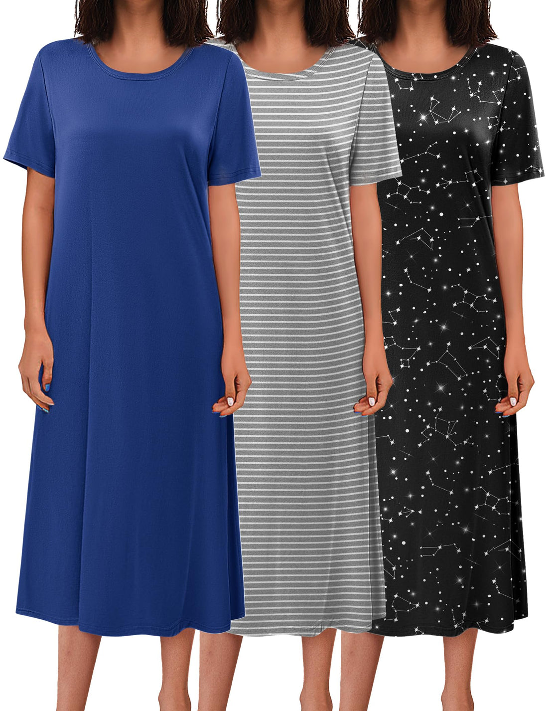 Ekouaer 3 Pack Long Nightgowns for Women Full Length Short Sleeve Nightshirt Soft Plus Size Sleepwear Casual Loungwear WEBE CLOTHING