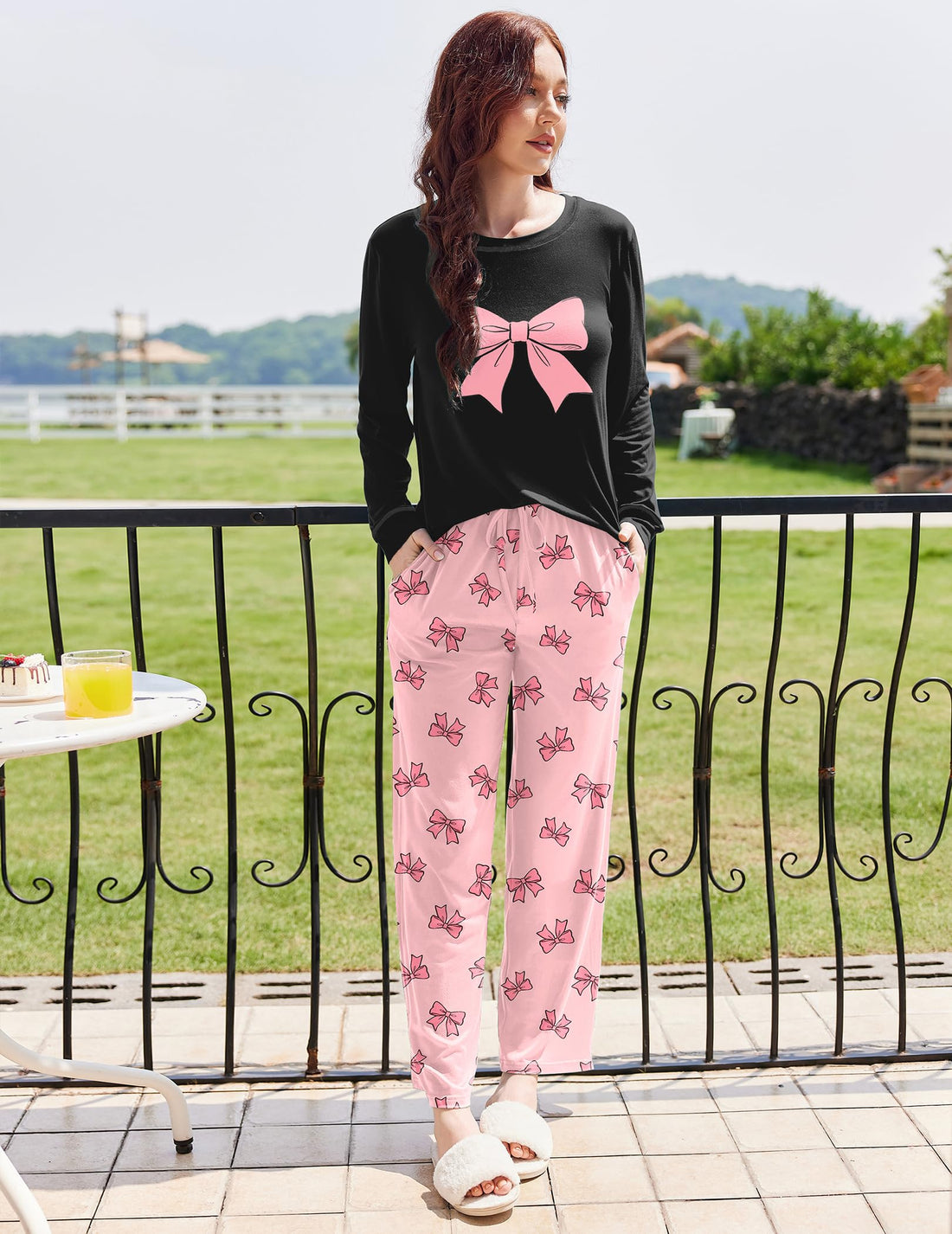 Ekouaer 2 Pack Women Pajama Long Sleeve Sleepwear Soft Loungewear Pjs Sets with Pockets S-XXL