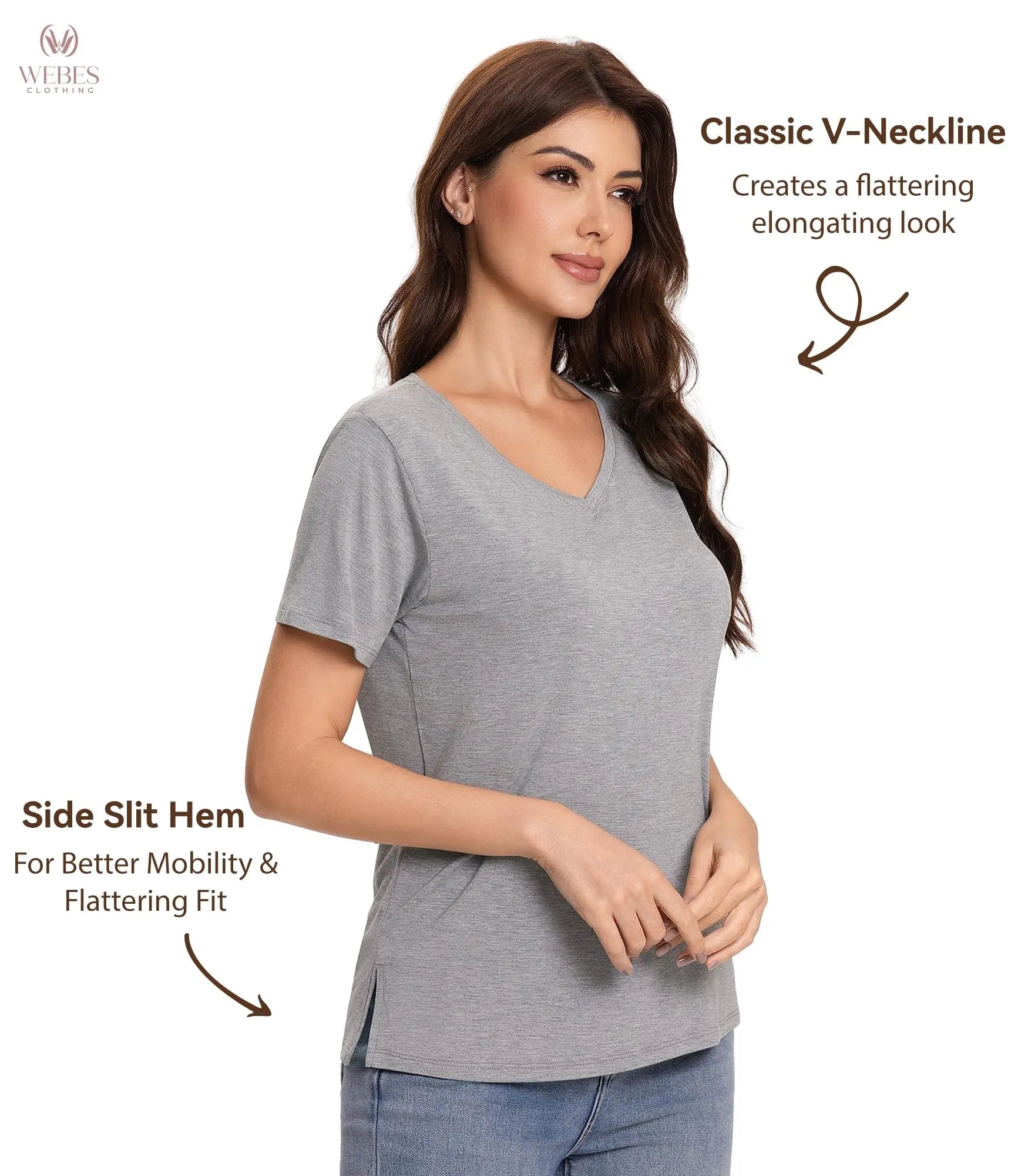 Pajama Tops for Women Viscose from Bamboo T-Shirt Short Sleeve Tee Soft V Neck Shirt Cooling Pjs Sleepwear S-XXL