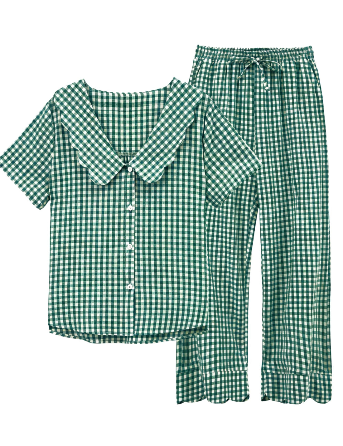 Tanming Womens Gingham 2 Piece Pajamas Sets Puff Sleeve Babydoll Shirt Ruffle Pants Pj Lounge Set Sleepwear WEBE CLOTHING