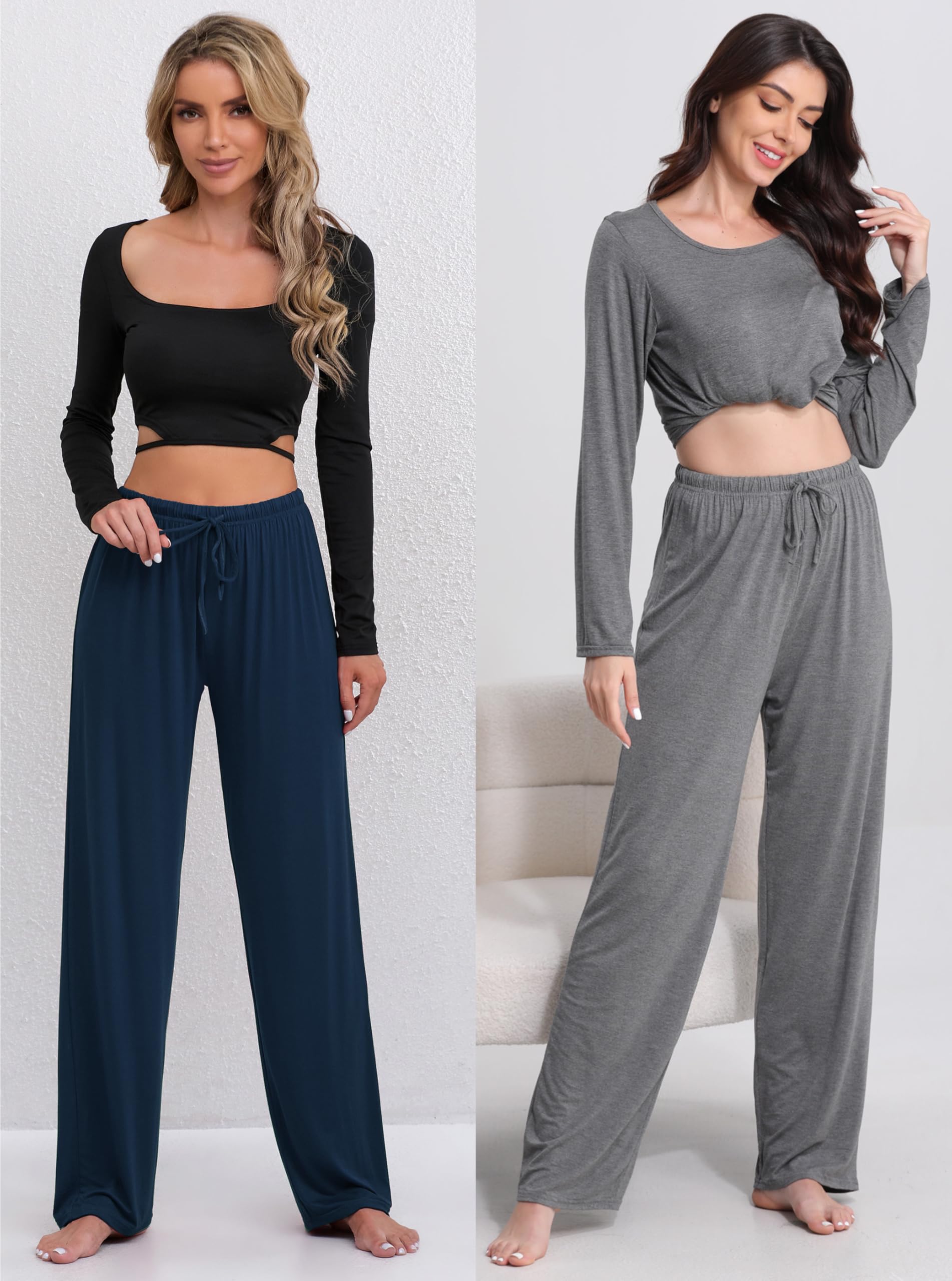 FEQO 3 Pack Women's Lounge Pants Wide Leg Yoga Pants Soft Pajama Bottoms Drawstring Casual Loose Sweatpants