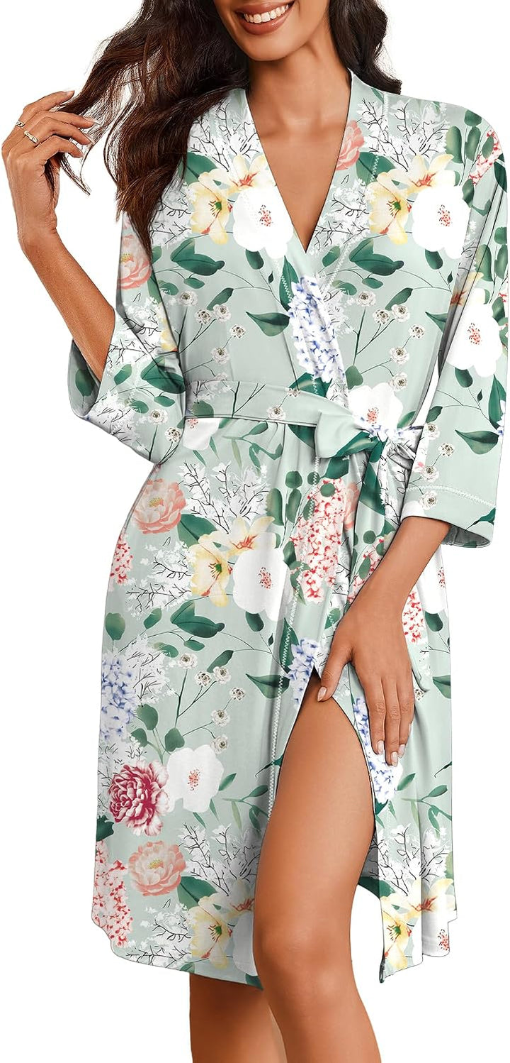 Ekouaer Robes for Women 3/4 Sleeve Knee Length Bathrobe with Pockets | Lightweight, Kimono,Sleepwear,Soft,Comfy,Floral Print,House Coat WEBE CLOTHING