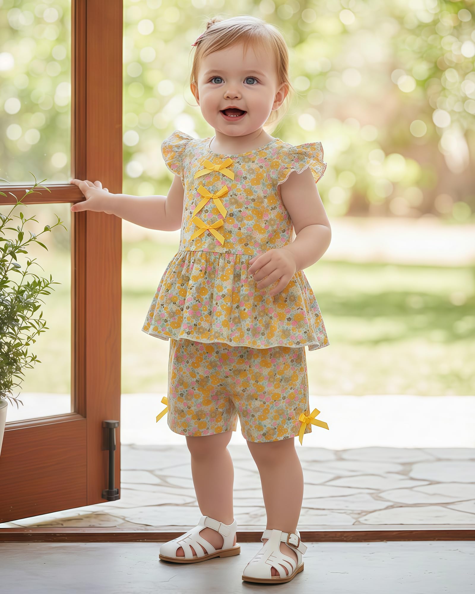 Jecson Toddler Baby Girl Summer Clothes Cotton Ruffled Sleeve Shirt Tops and Shorts Set Outfits 12Months-4T WEBE CLOTHING