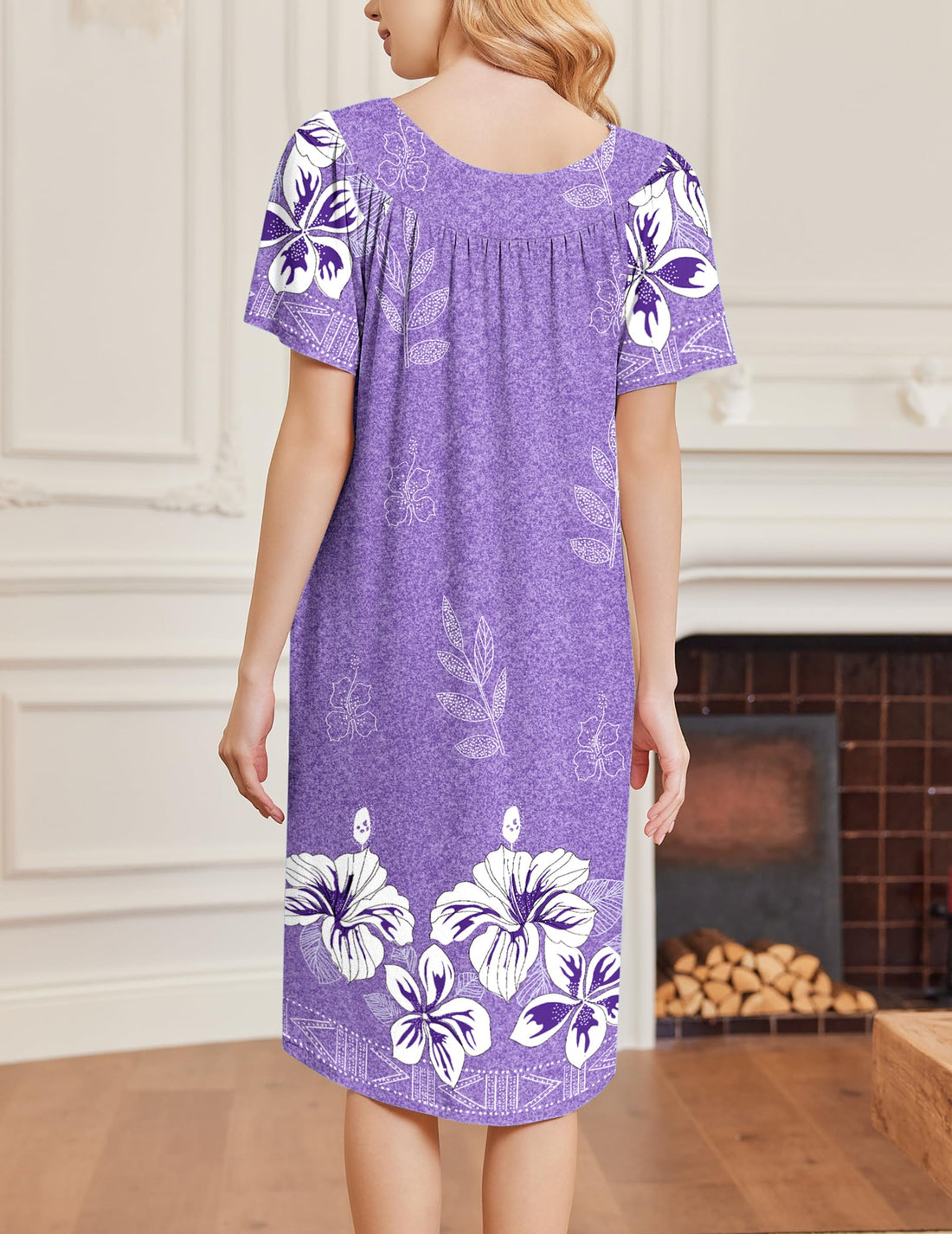 Ekouaer Nightgowns for Women House Dress Short Sleeve Moo Moo with Pockets | Pleated Mumu Dresses V Neck Sleepwear Short Sleeve Night Gowns Soft Sleep Shirts Plus Size Night Shirts Ladies Lounge Dress WEBE CLOTHING