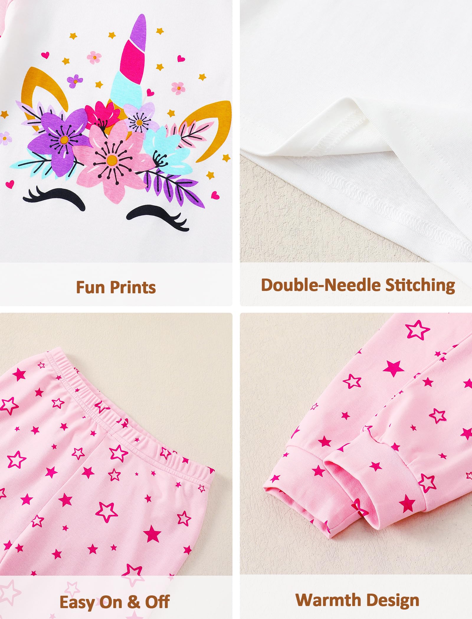 Mikrdoo Girls Pajamas Kids Soft Cute Cotton Long Sleeve 2 Piece Stretchy Snug Fit Pjs Set for Girls Size 4-14Y