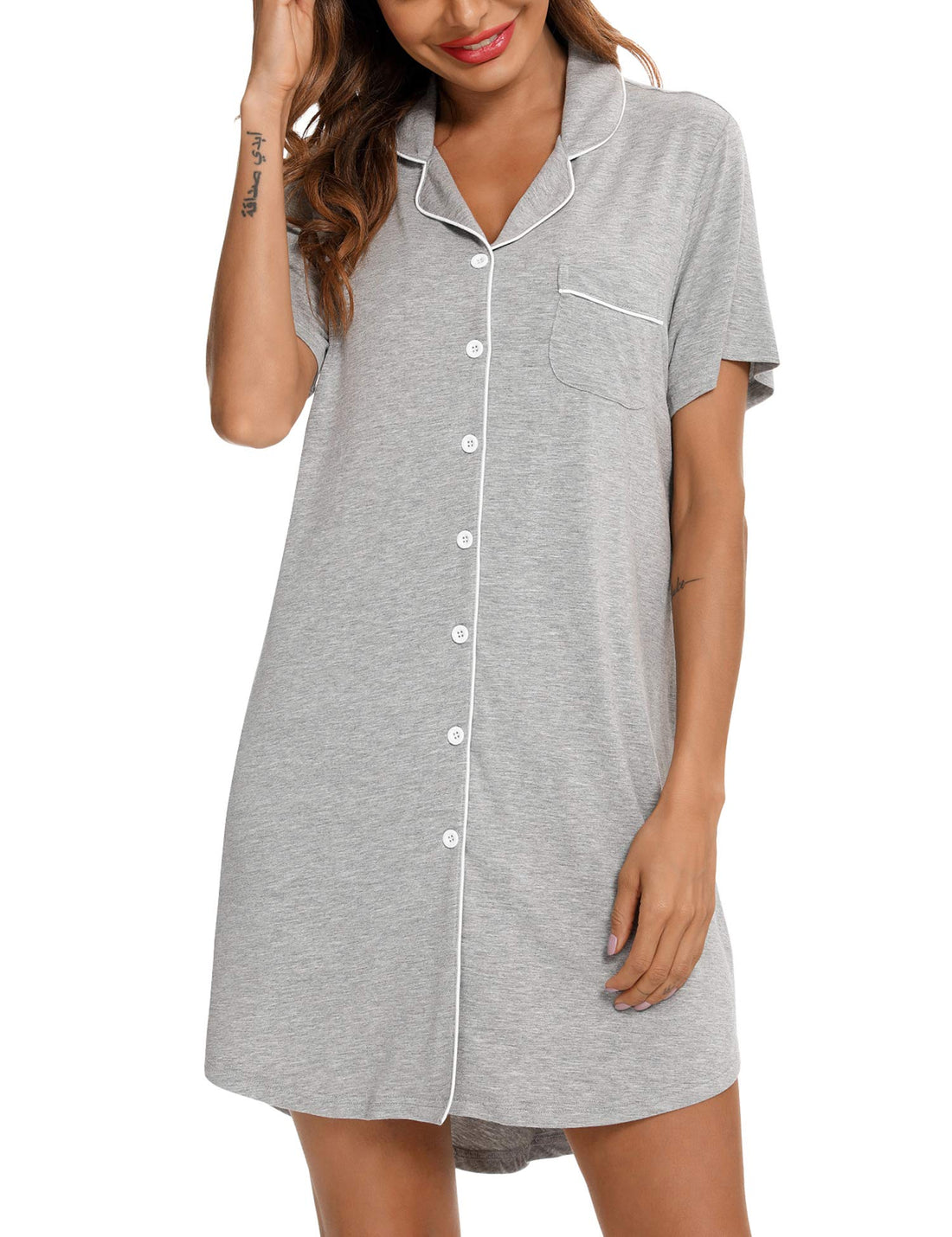 Senert Nightgowns for Women Short/Long Sleeve Sleep Shirt Button Down Night Gowns Maternity Pajamas Nursing Dress Sleepwear WEBE CLOTHING