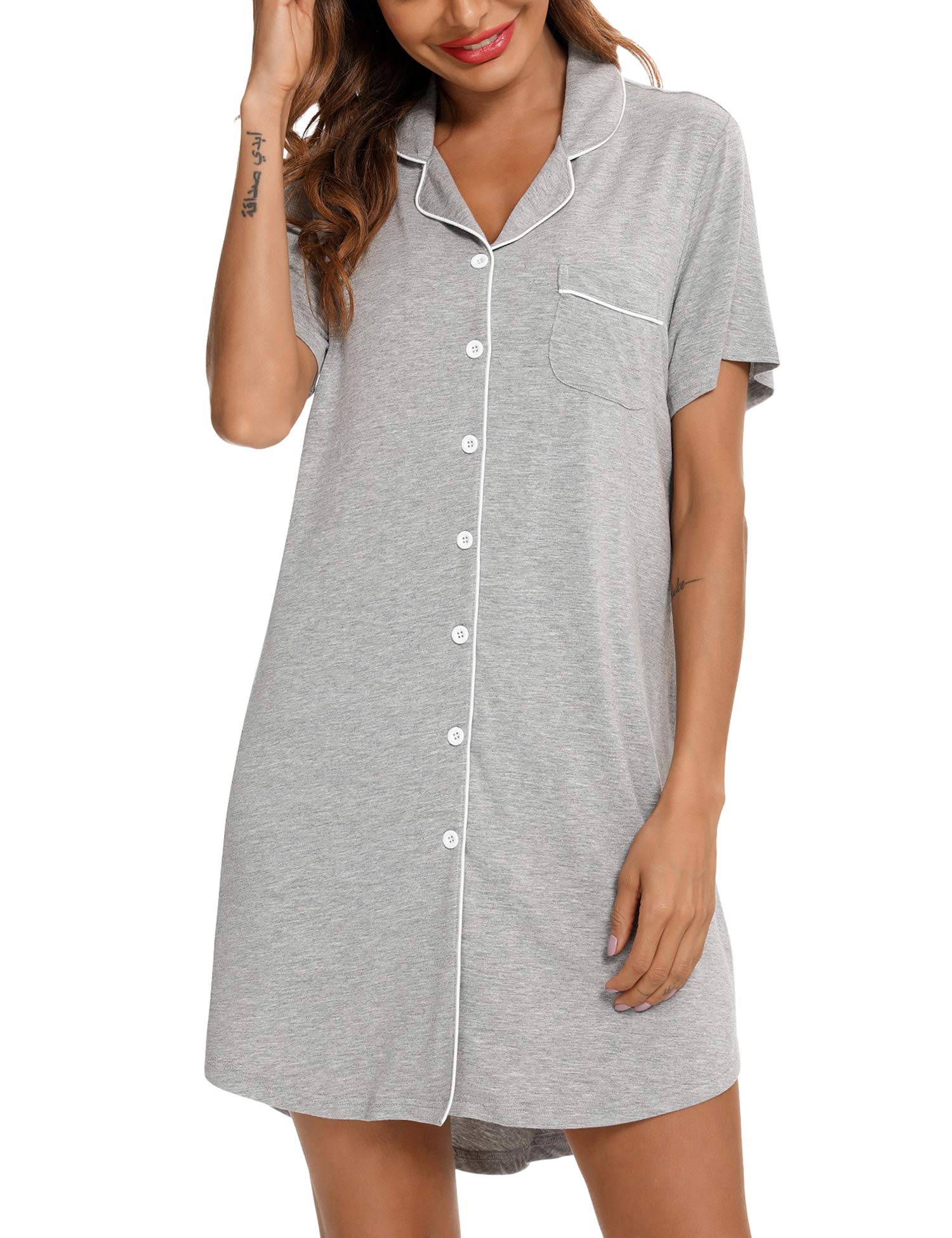 Senert Nightgowns for Women Short/Long Sleeve Sleep Shirt Button Down Night Gowns Maternity Pajamas Nursing Dress Sleepwear WEBE CLOTHING