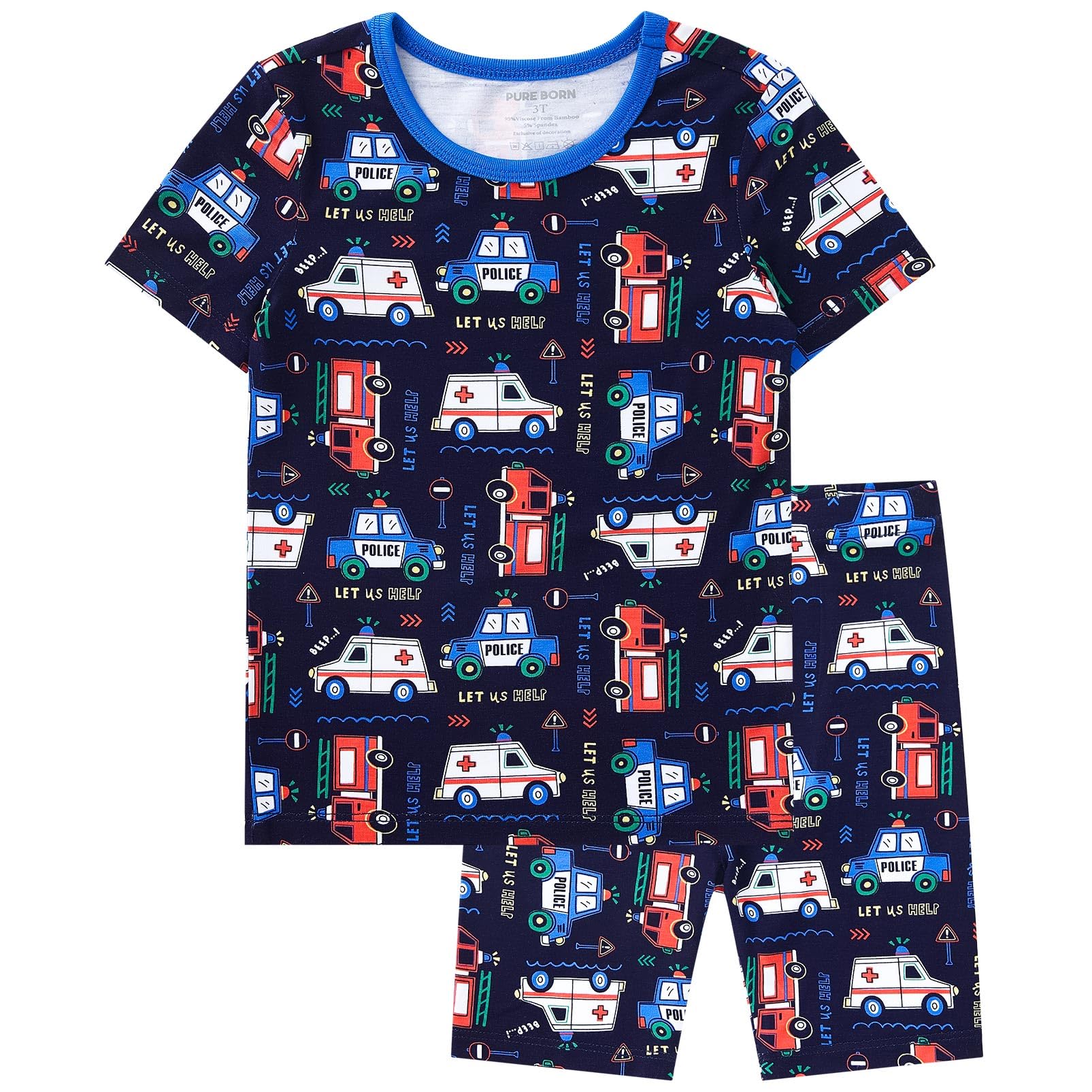 pureborn Baby Viscose from Bamboo Pajama Set Boys Sleepwear 12M-8Y | Short sleeve, cooling fabric, snug fit, buttery soft, gentle skin touch, stretch, breathable lightweight sleepwear
