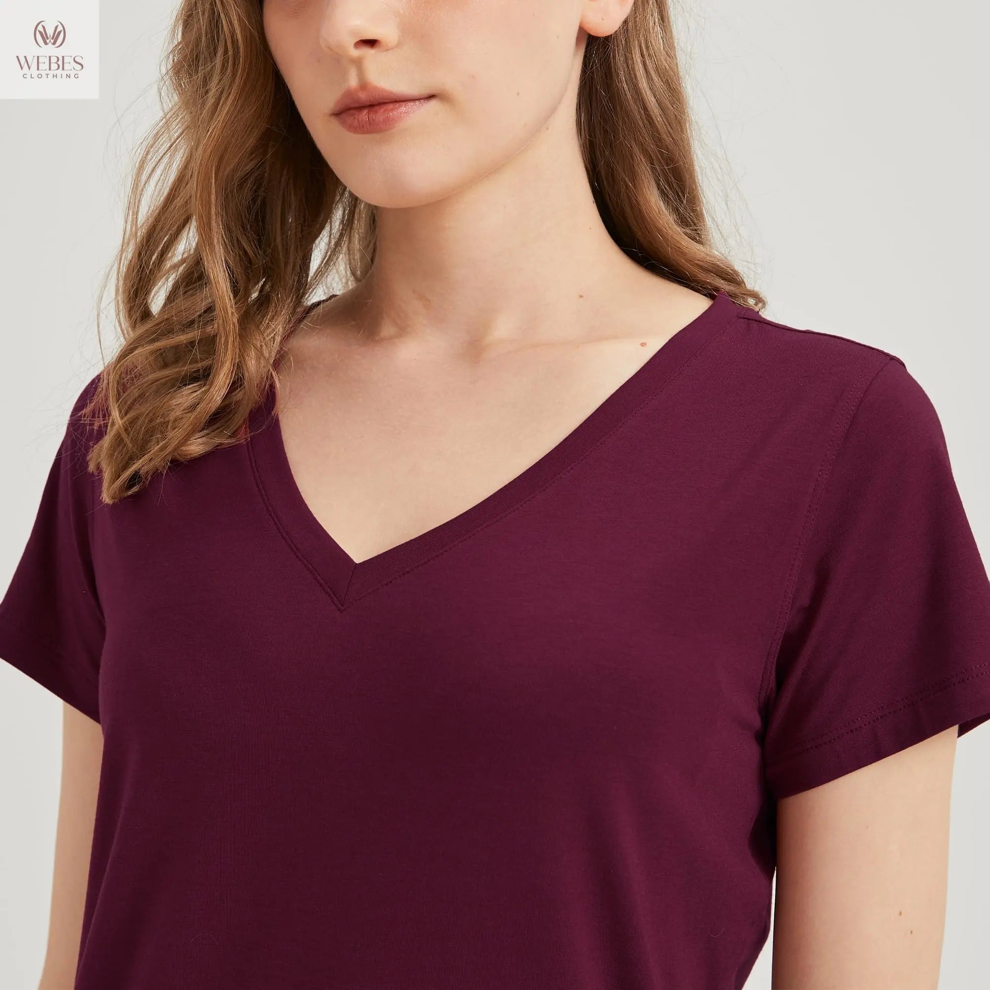 netdraw Women's Ultra-Soft Bamboo Viscose Cotton V-Neck Short Sleeve T-Shirt, Casual Summer Tops for Lounge Sleep Pajama