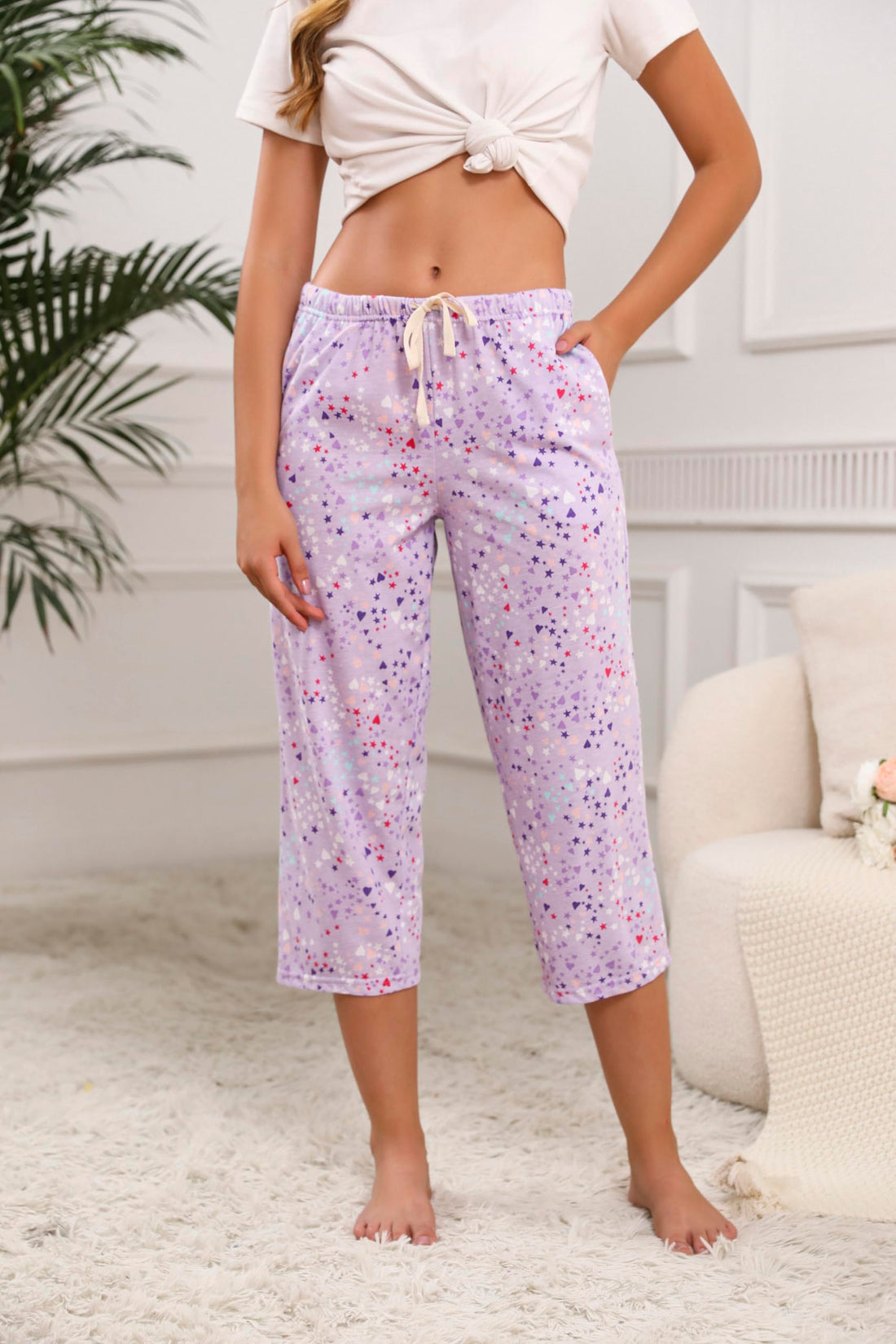 PNAEONG 3 Pack Women Pajama Pants Capri Length Drawstring Pj Bottoms Sleep Lounge Pants with Pockets S-3XL