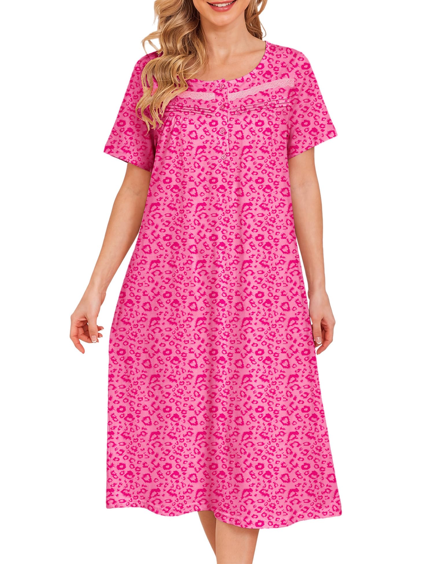 Bloggerlove Nightgowns for Women 100% Cotton Soft House Dress | 100 Full Cotton, Button Neck, Knee Length, Lace Trim Floral, Breathable, Skin-frieend, Loose Fit, Comfy Sleepwear WEBE CLOTHING