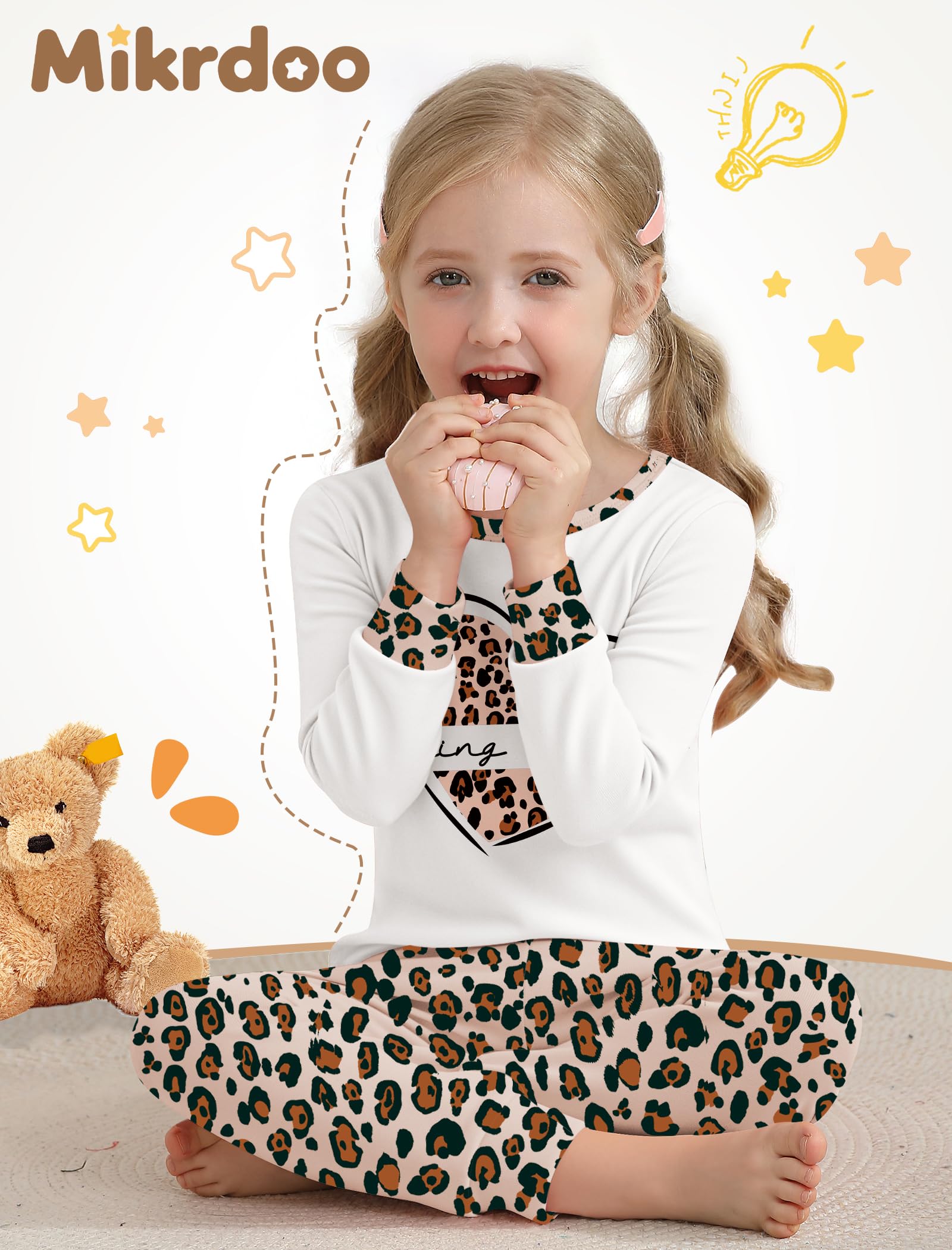 Mikrdoo Girls Pajamas Kids Soft Cute Cotton Long Sleeve 2 Piece Stretchy Snug Fit Pjs Set for Girls Size 4-14Y