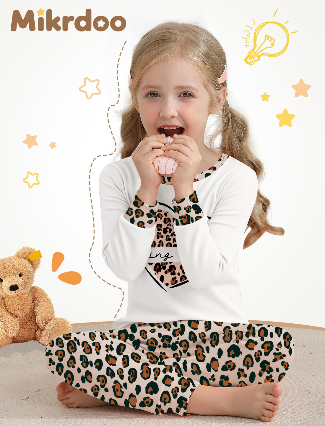 Mikrdoo Girls Pajamas Kids Soft Cute Cotton Long Sleeve 2 Piece Stretchy Snug Fit Pjs Set for Girls Size 4-14Y