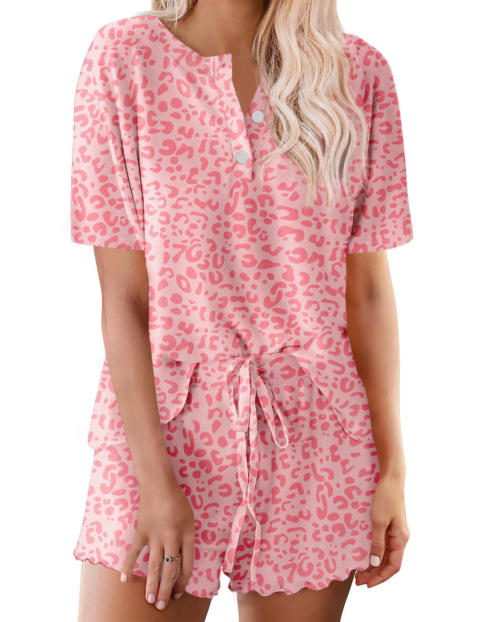 Ekouaer Pajamas Set for Women Short Sleeve Lounge Set 2 Piece Loungewear PJs Soft Cute Lightweight Sleepwear WEBE CLOTHING