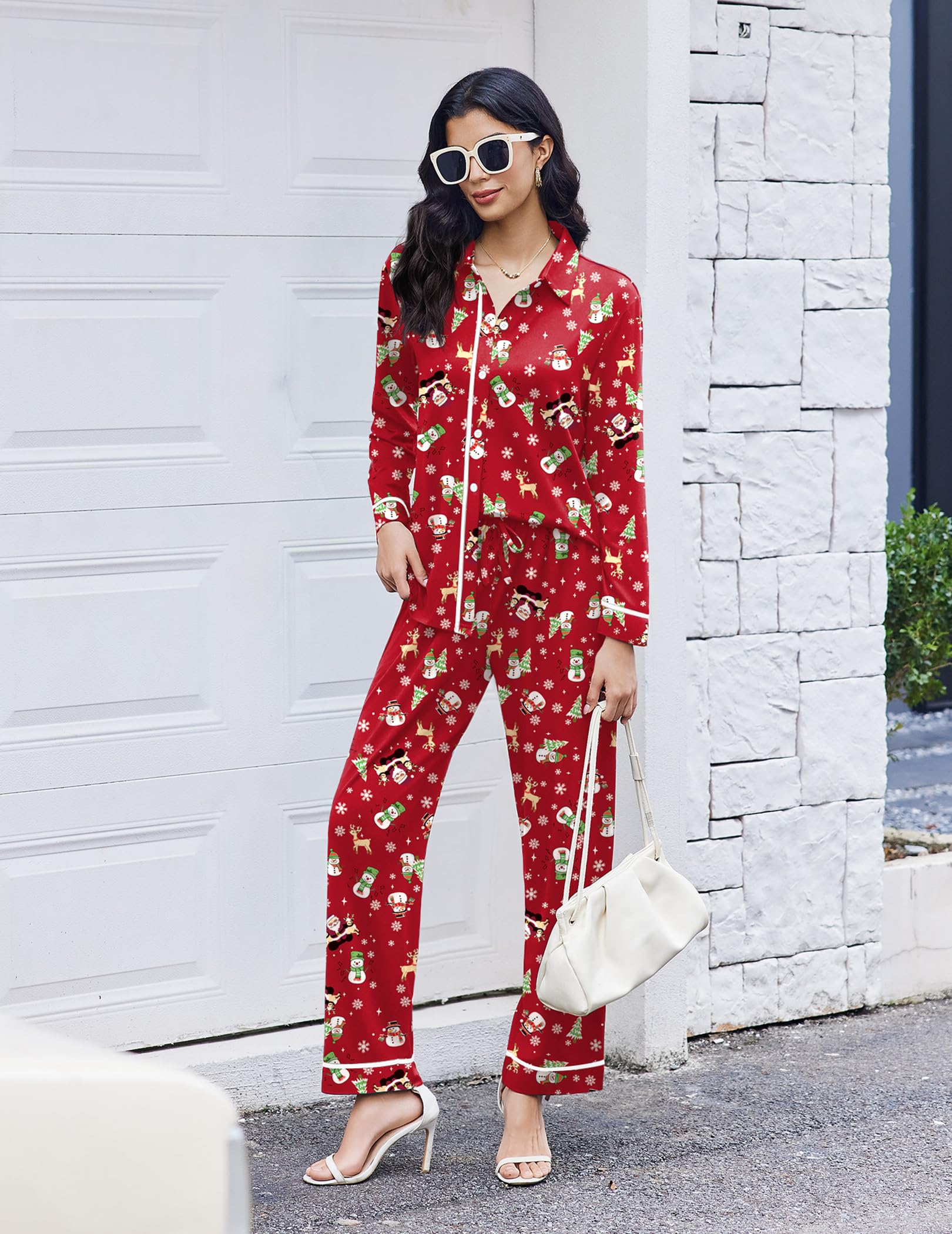 Ekouaer Womens Pajama Sets Long Sleeve Sleepwear Soft Button Down Pjs 2 Piece Loungewear witn Pants S-XXL