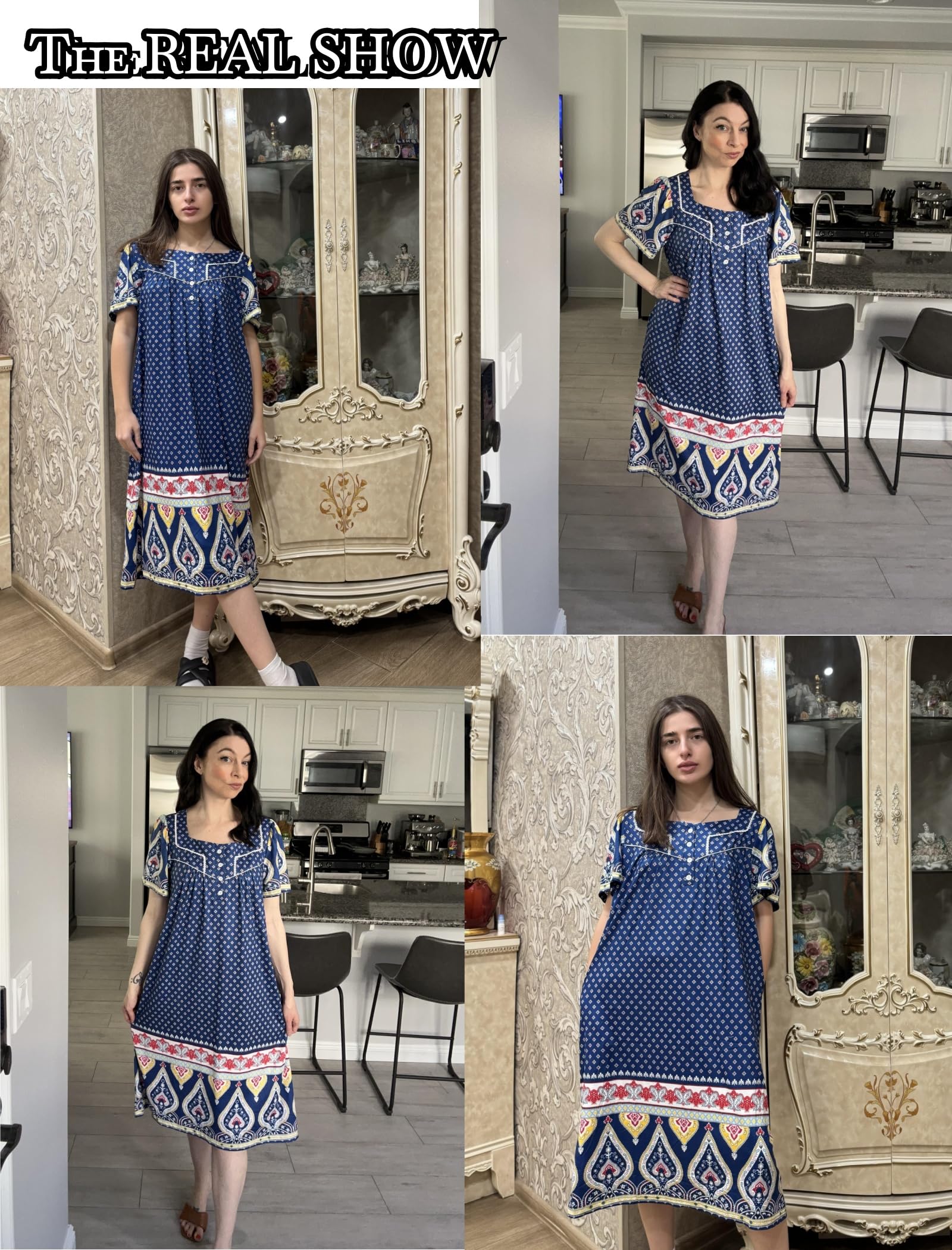 Ekouaer Women's House Dress with Pockets Moomoo Dresses Short Sleeve Mumu Nightgown Lounge Dress Button Down Sleepwear WEBE CLOTHING