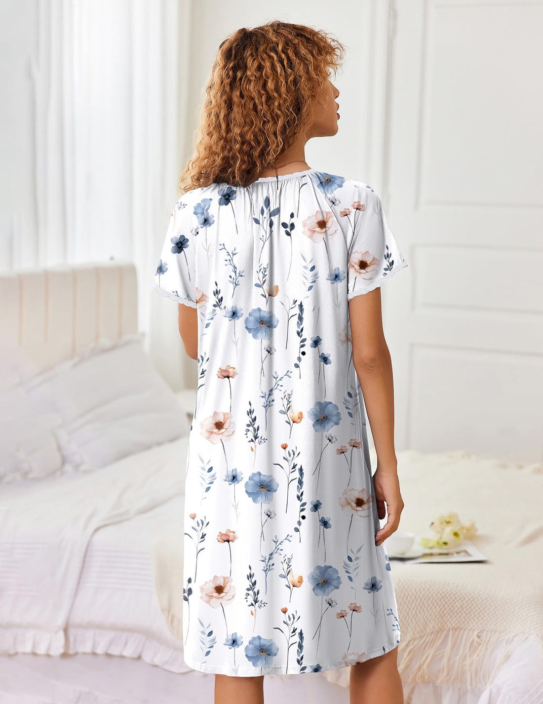 Ekouaer Zipper Robes for Women Short Sleeves Knit Bathrobes Knee Length Soft Lace Trim Loungewear with Pockets S-3XL WEBE CLOTHING