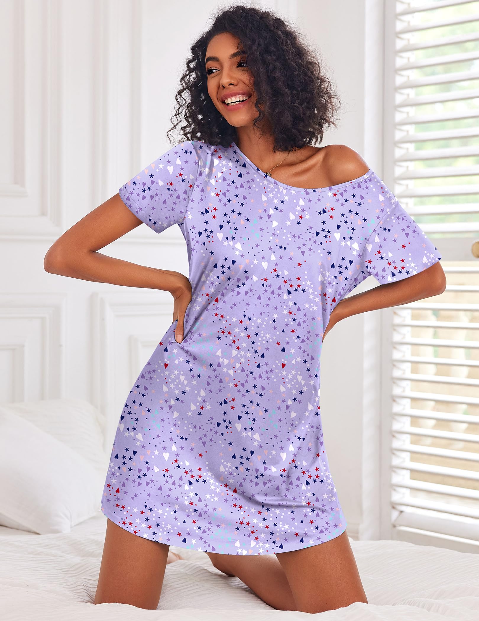 Ekouaer 3 Pack Nightgowns for Women Short Sleeve Sleepshirt Button Down Nightshirt Soft Pajamas Dress Casual Sleepwear
