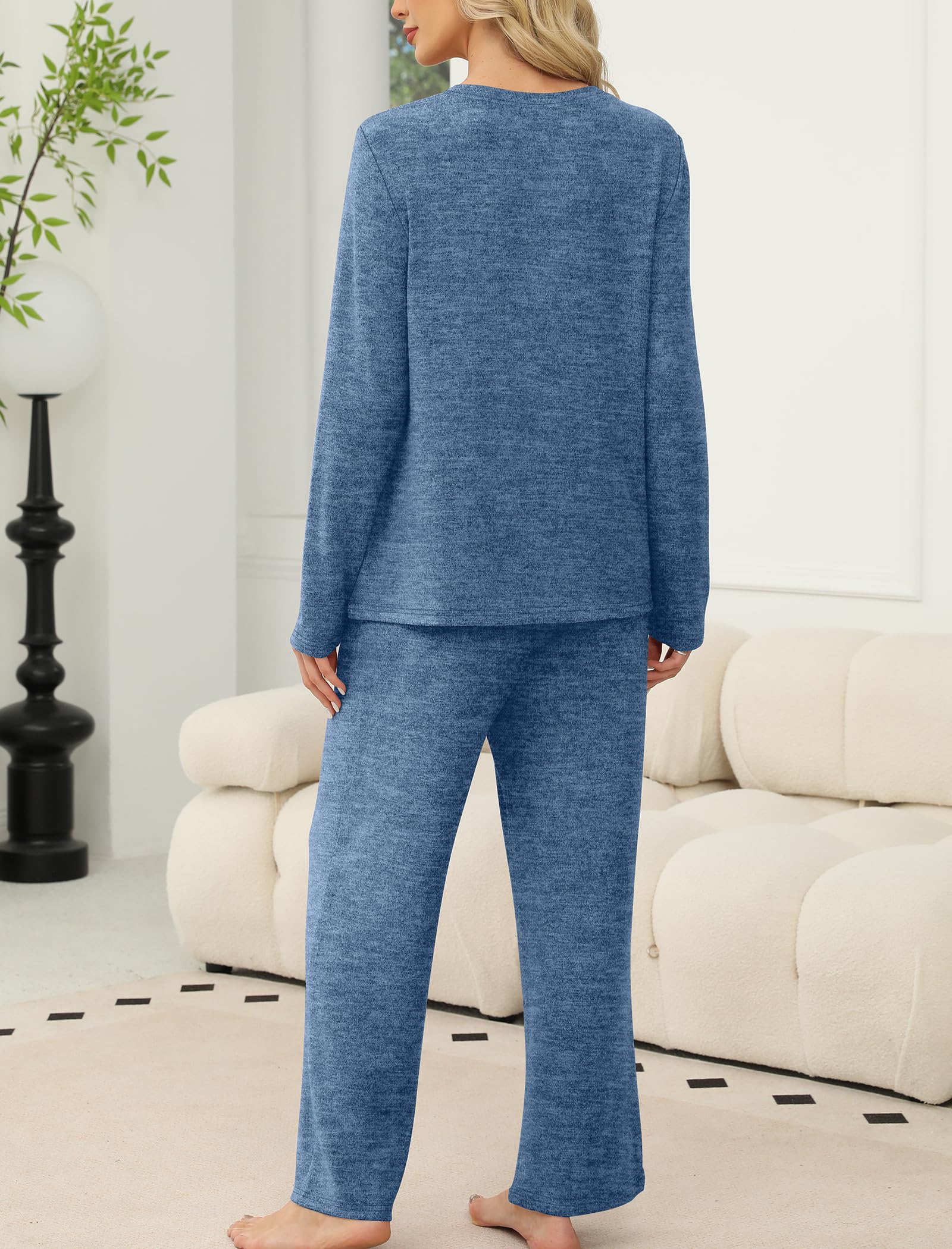 SAMPEEL Pajamas for Women Set Comfy Lounge Sets Two Piece Long Sleeve Cute Pjs Soft Sleepwear Winter Clothing