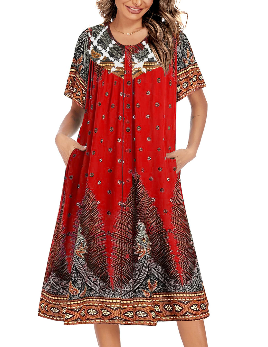 Ekouaer House Dress for Women Button Down Nightgown Short Sleeve Housecoat with pockets S-4XL WEBE CLOTHING