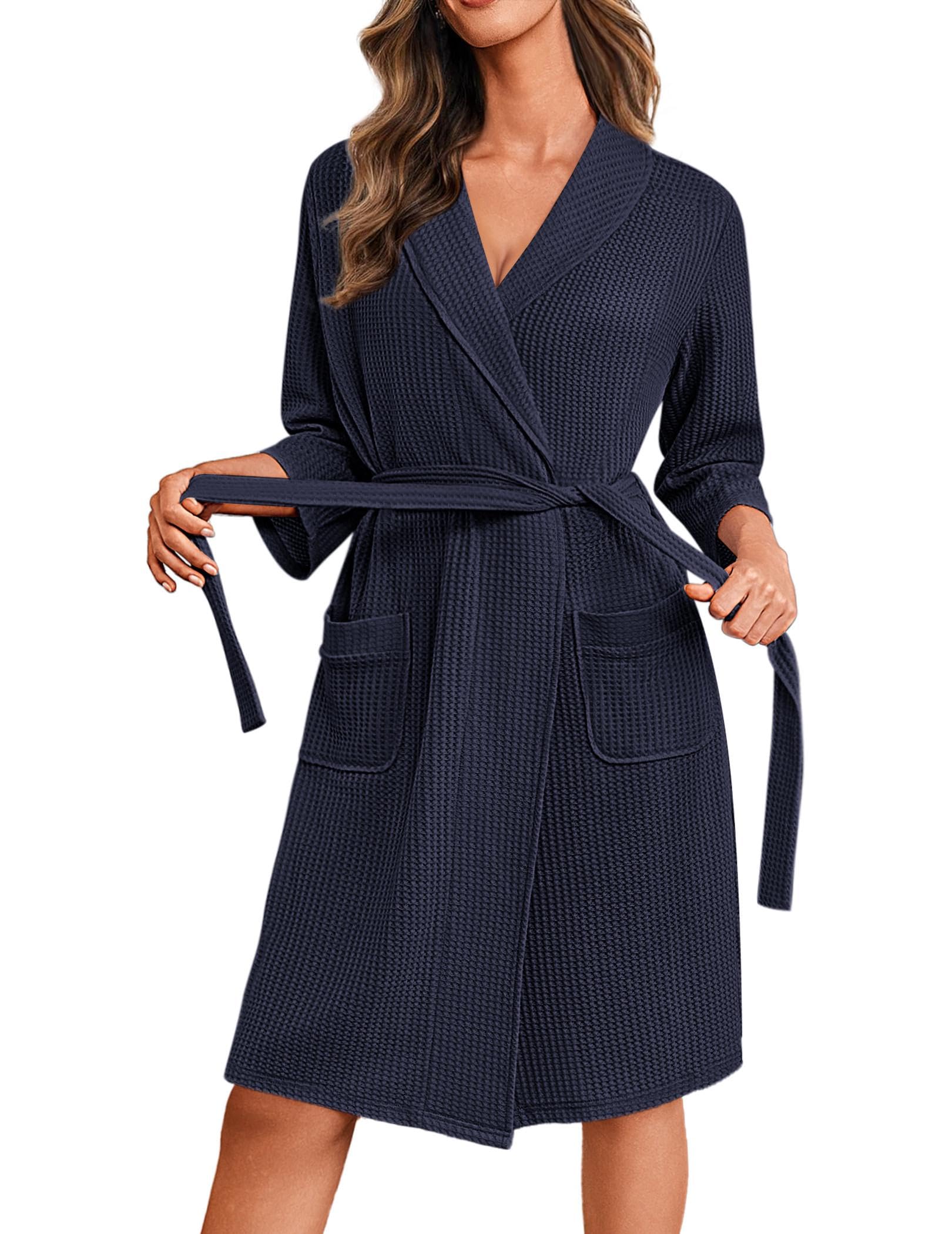 Ekouaer Robes for Women Waffle Knit Kimono Bathrobe Loungewear with Pockets | Maternity,Lightweight,Knee Length, Soft,Comfy,Robe,Floral Print,House Coat