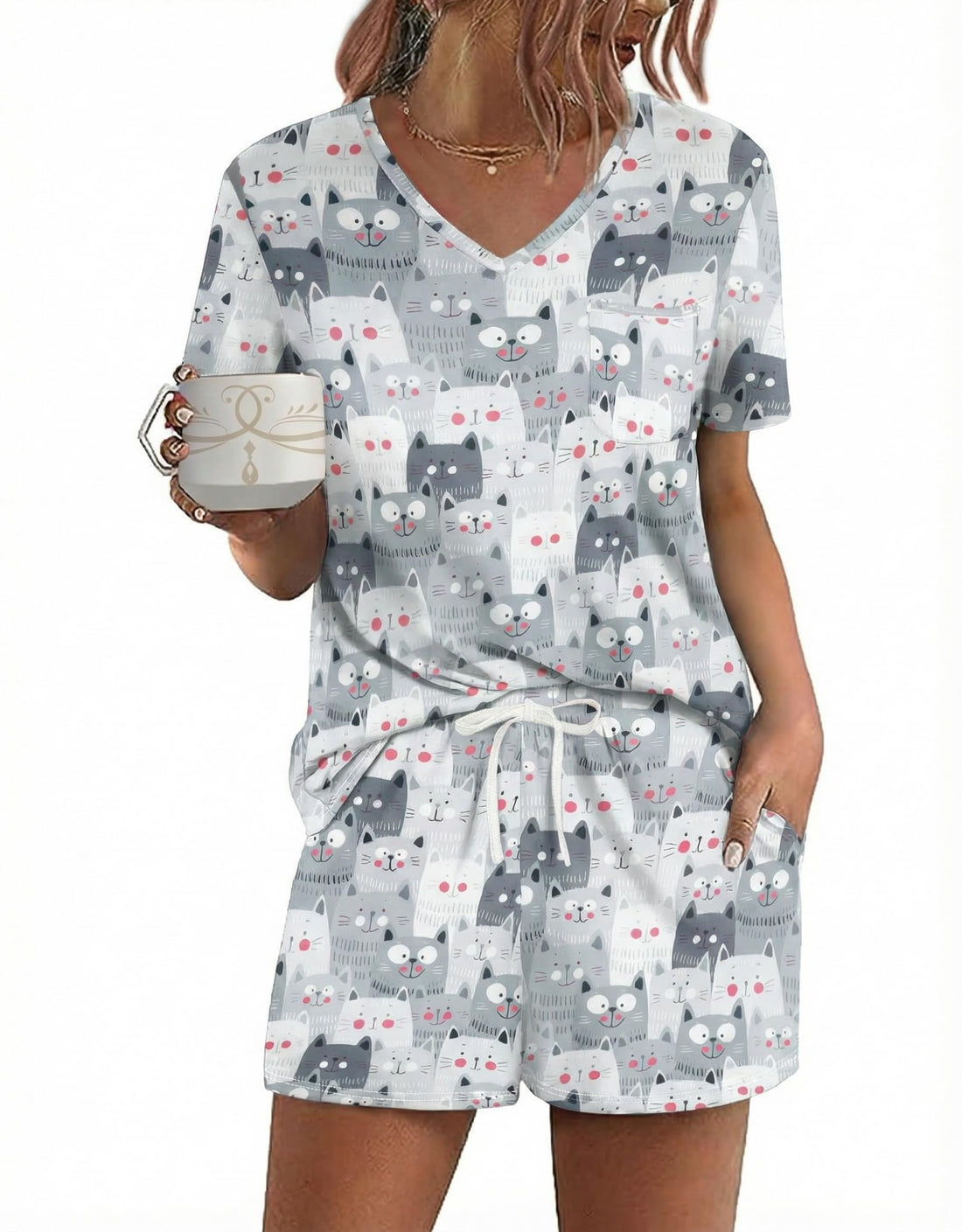 Ekouaer Women's Pajamas Sets Short Sleeve Pjs Two Piece Sleepwear Casual Lounge Sets With Pockets