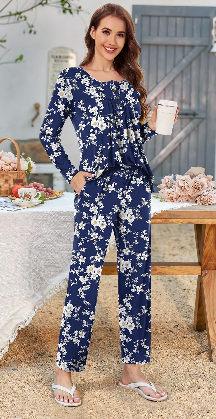 Bestbee Women's Pajama Set, 2 Piece Lounge Outfits Sleepwear Fall Long Sleeve Long Pant With Pockets Ladies Pjs