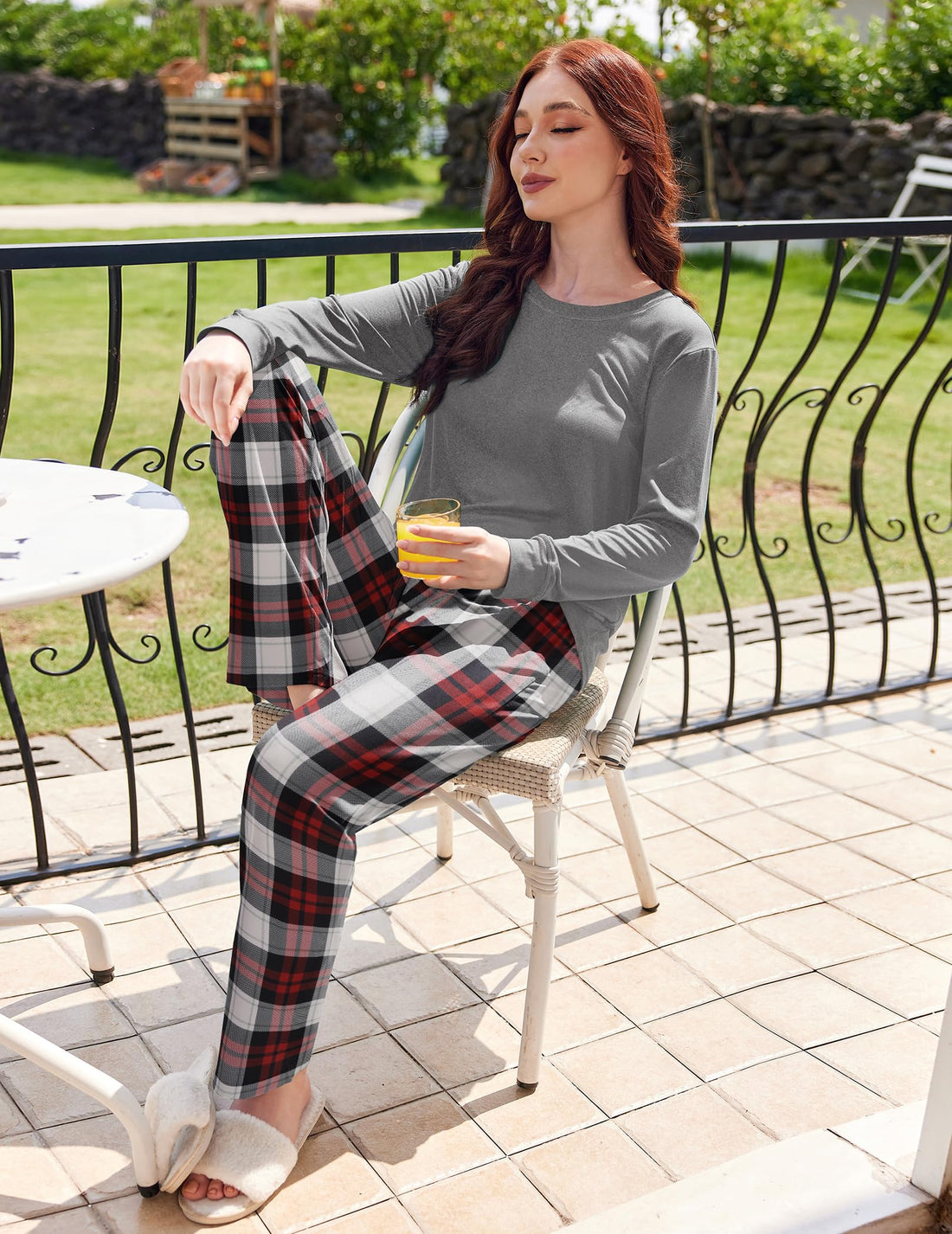 Ekouaer 2 Pack Women Pajama Long Sleeve Sleepwear Soft Loungewear Pjs Sets with Pockets S-XXL