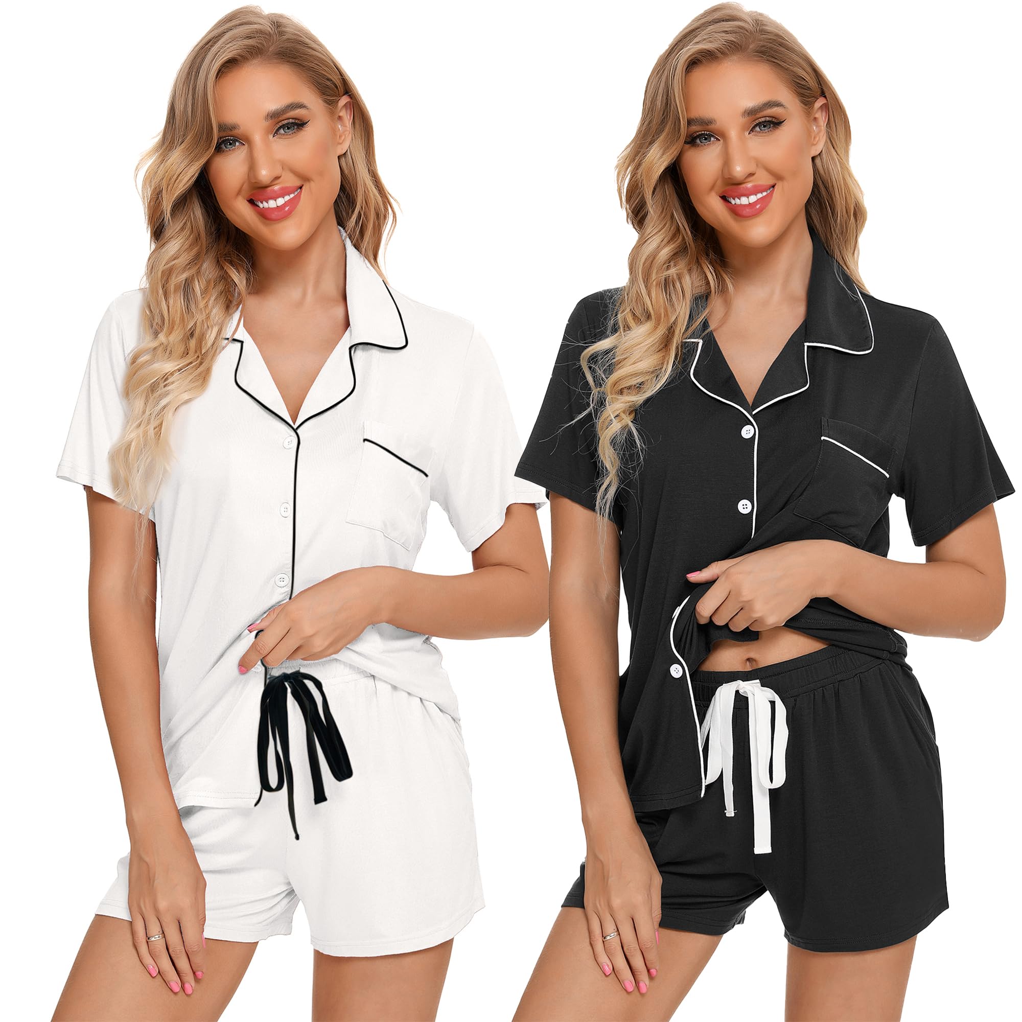 Leikar 2 Pack Button Up Pajama Set For Women Sleepwear Soft Pjs Bride Pajamas