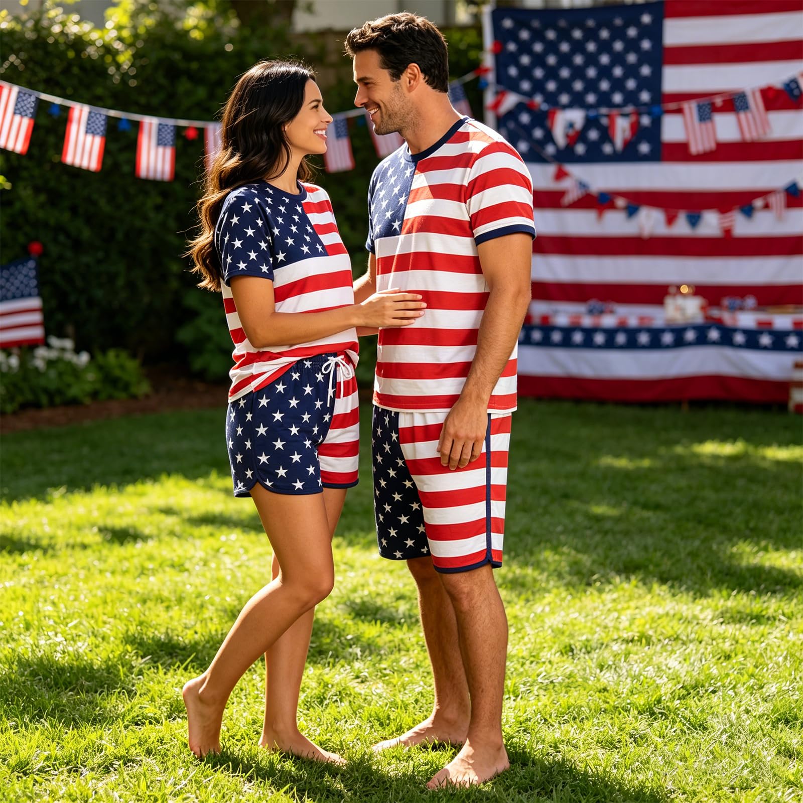 Family Matching 4th Of July Pajamas Sets-Patriotic Short Sleeve Stars and Stripes Pjs for Adult Kids|Flag Gifts