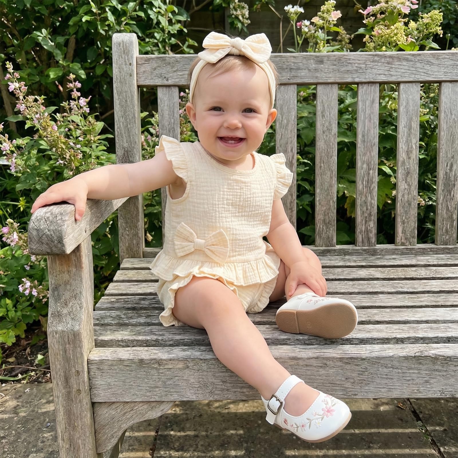 Amnnchya Toddler Girl Clothes Baby Summer Spring Outfits Cute Bow Button Smocked Ruffle Sleeve Tops ＋ Girls Shorts Set WEBE CLOTHING