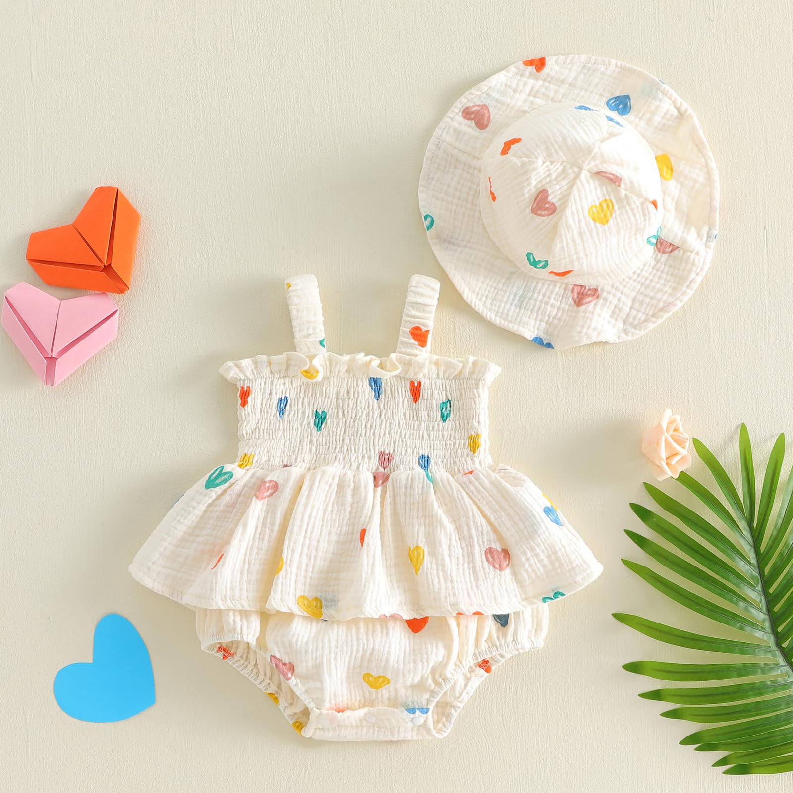 Mubineo Baby Girl Clothes Summer Dress Cotton Linen Romper Sleeveless Smocked Rompers Sun Dress Hat Skirt Boho Outfits WEBE CLOTHING
