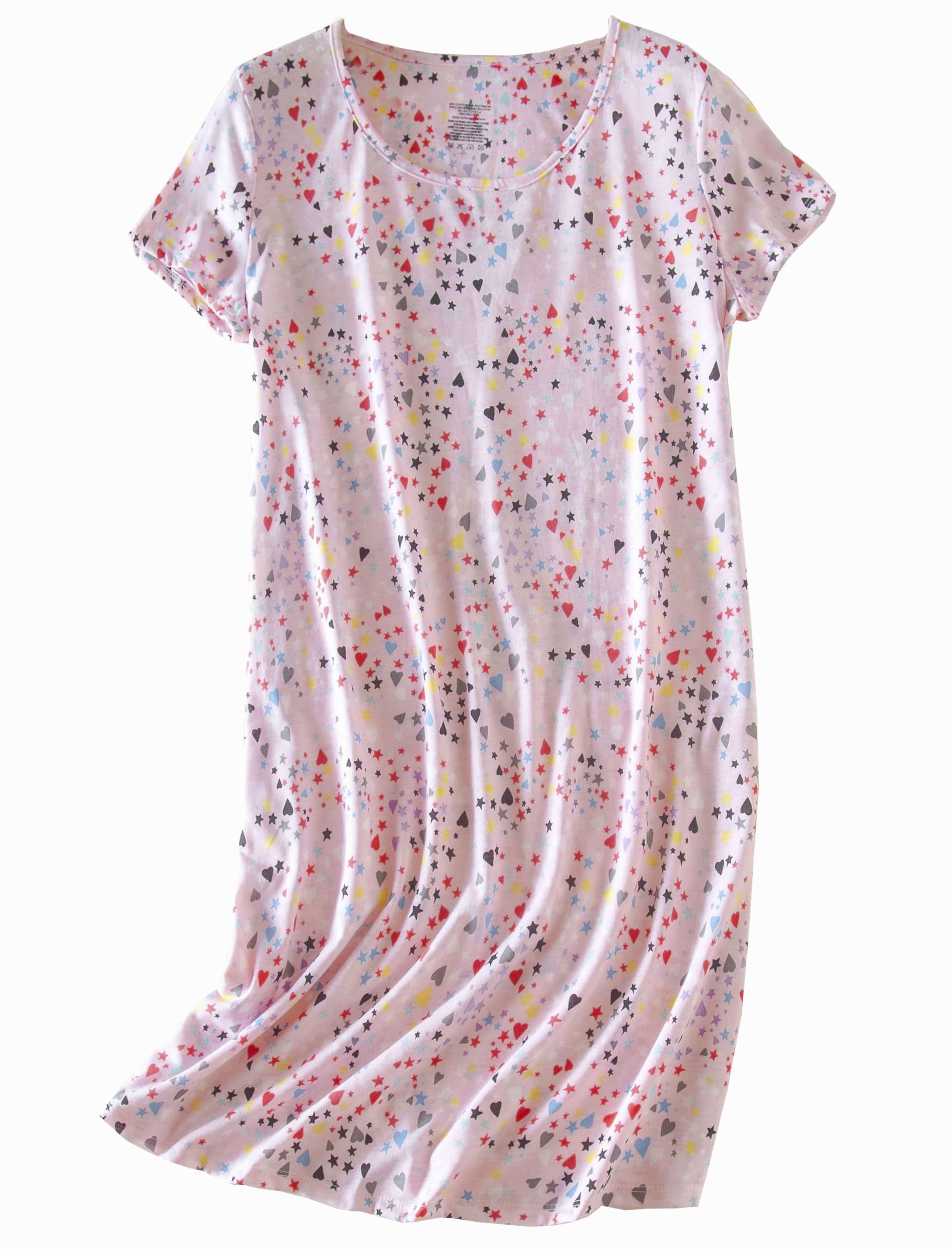 PNAEONG 3 Pack Women's Cotton Nightgown Sleepwear Short Sleeves Shirt Casual Print Sleepdress
