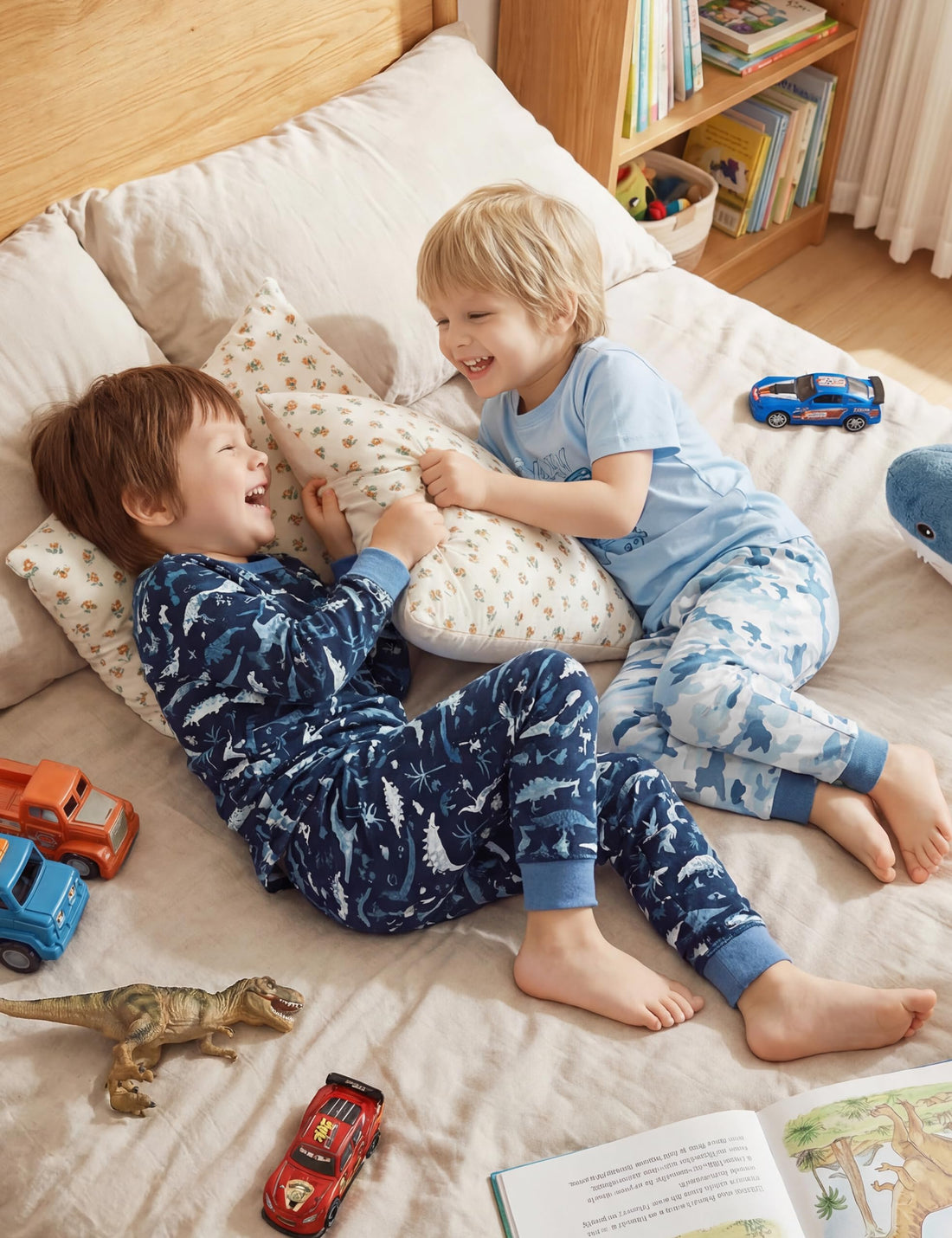 Yoofoss Toddler Pajamas 100% Organic Cotton Girls Boys Pajamas for Kids 4 Piece Snug Fit Long & Short Sleeves Pjs Set