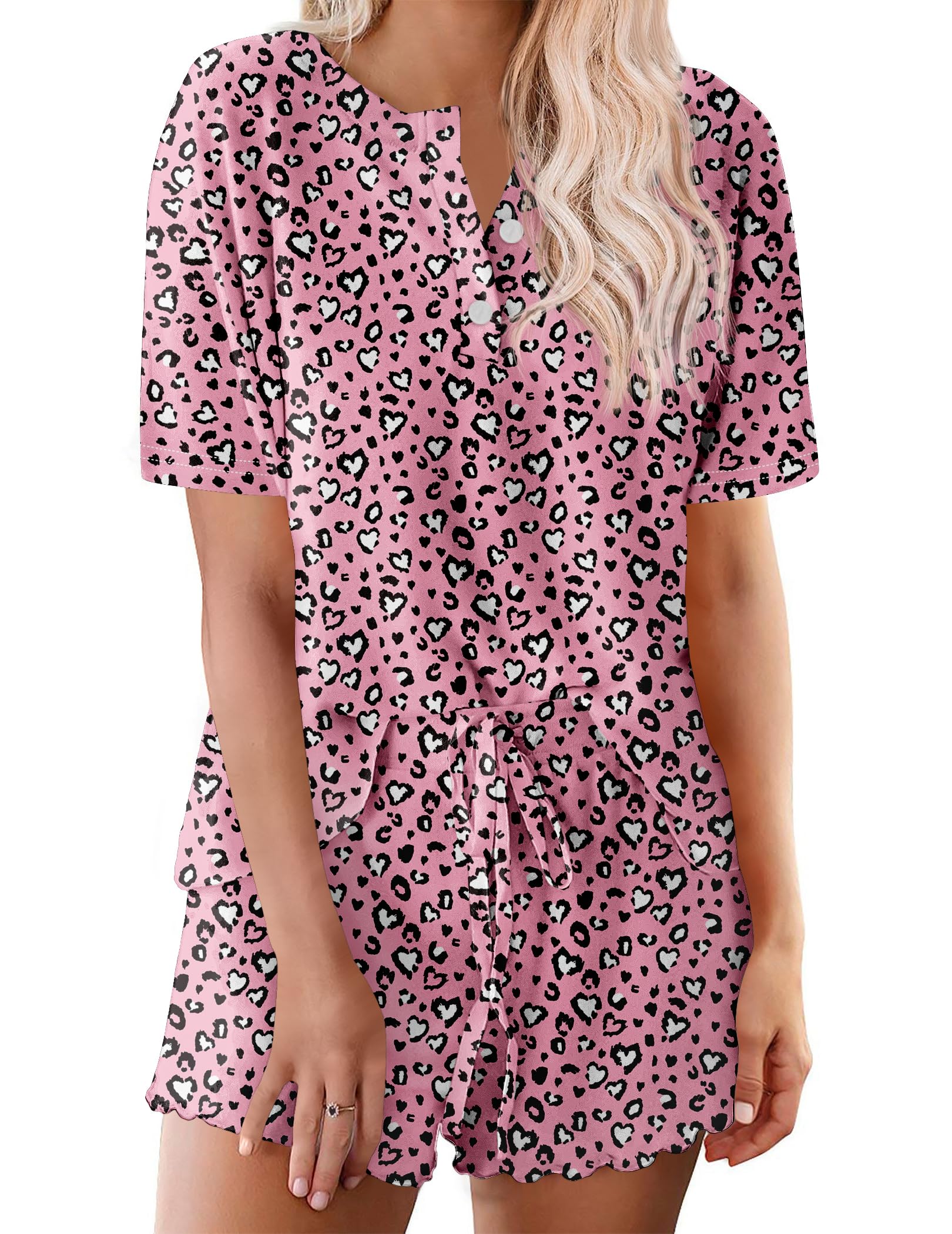 Ekouaer Pajamas Set for Women Short Sleeve Lounge Set 2 Piece Loungewear PJs Soft Cute Lightweight Sleepwear WEBE CLOTHING