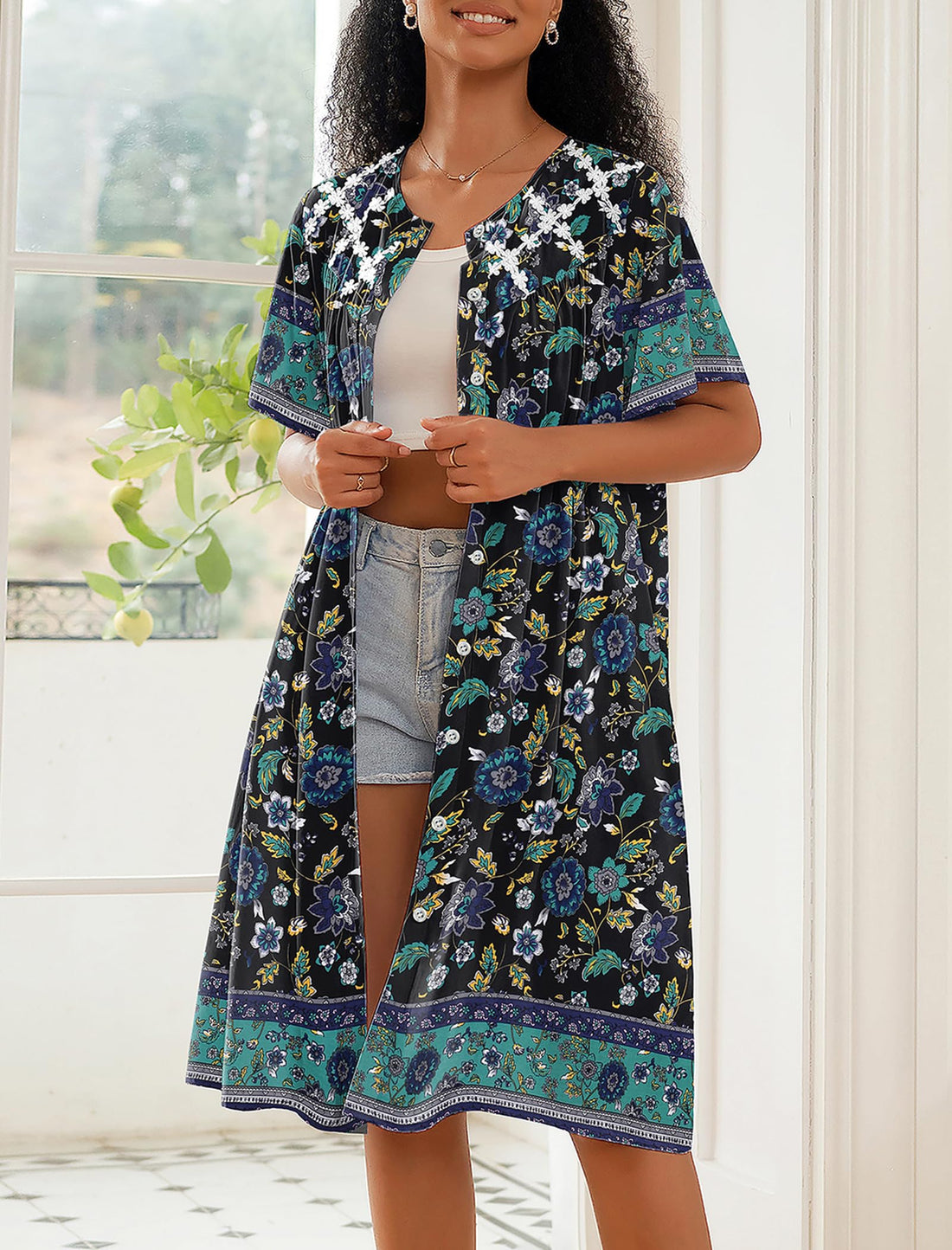 Ekouaer House Dress for Women Button Down Nightgown Short Sleeve Housecoat with pockets S-4XL WEBE CLOTHING