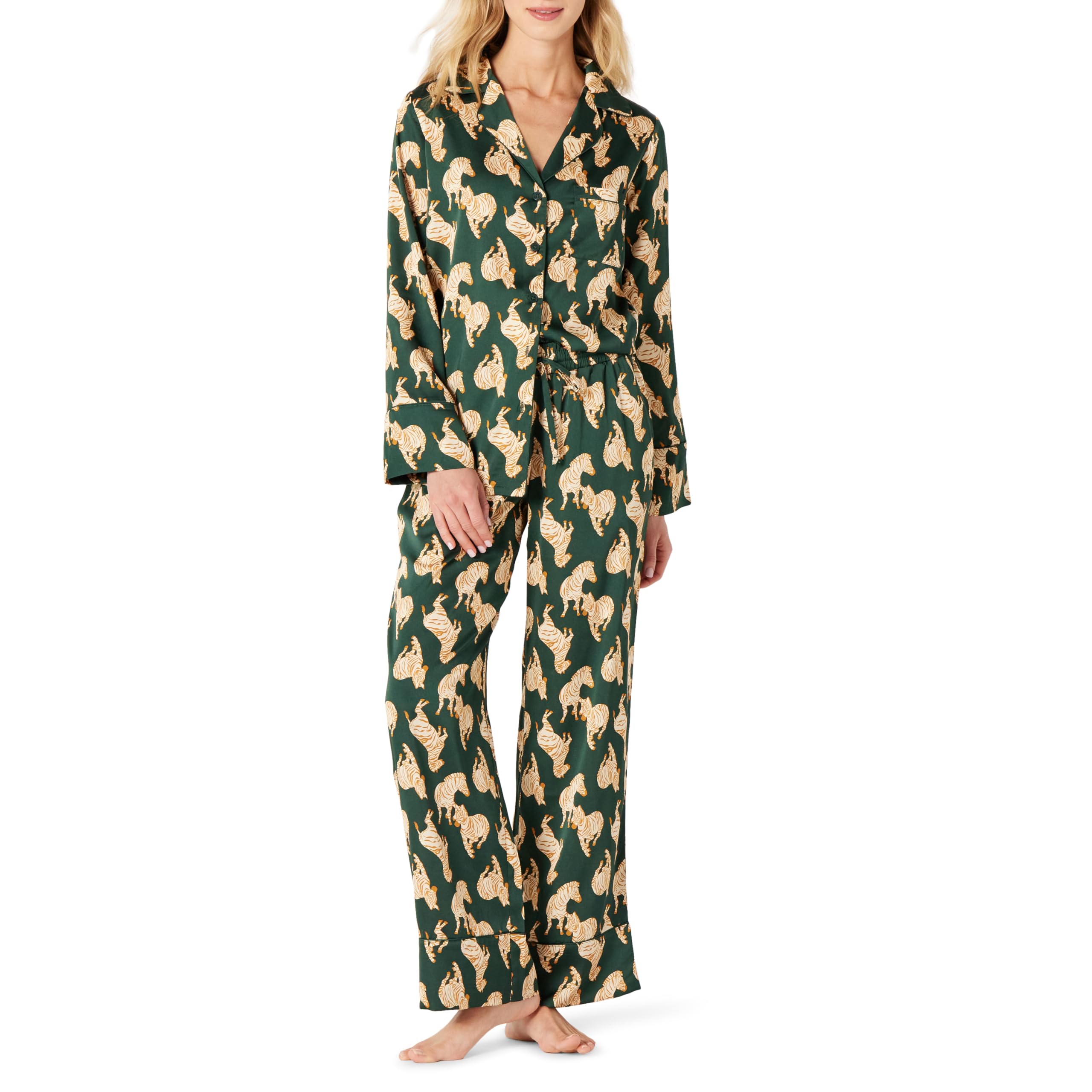 Amazon Essentials Women's Satin Long Sleeve Shirt and Pant Pajama Set