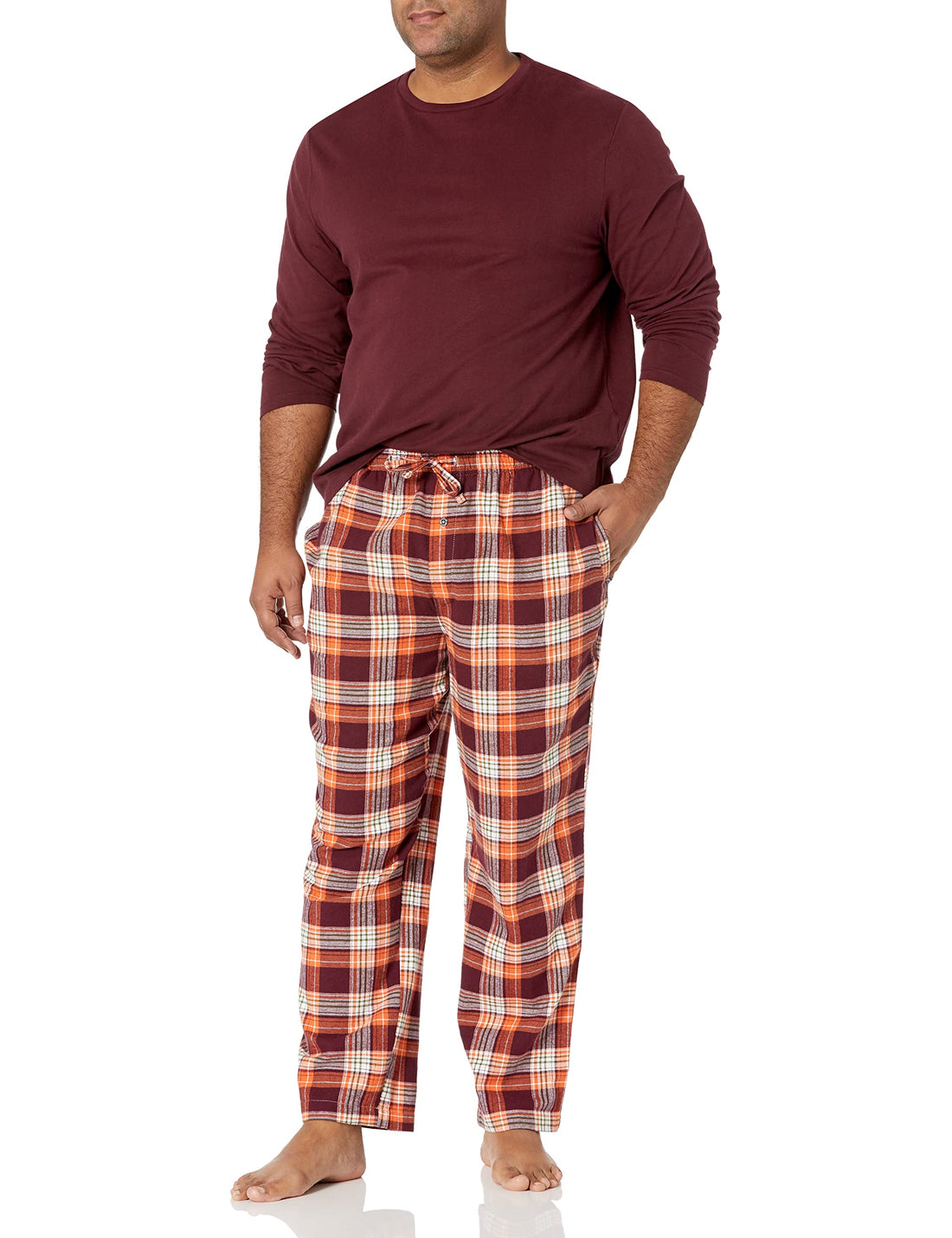 Amazon Essentials Men's Flannel Pant and Long-Sleeve T-Shirt Pajama Set