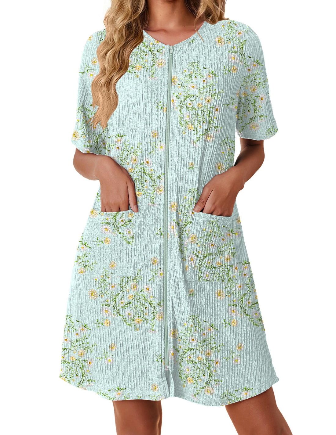 Ekouaer Women Zipper Robes Knit Short Bathrobe Lightweight House Coat with Pockets Soft Nightgown S-XXL WEBE CLOTHING