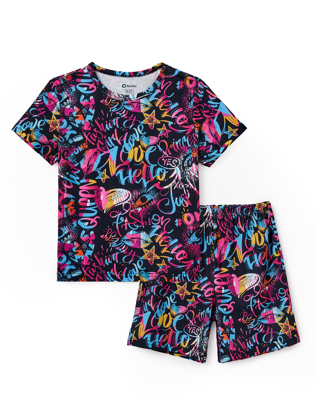 PATPAT Boys Pajamas Sets Short Sleeve T-Shirt and Shorts 2-Piece Sleepwear Graffiti Print Summer Loungewear for Kids