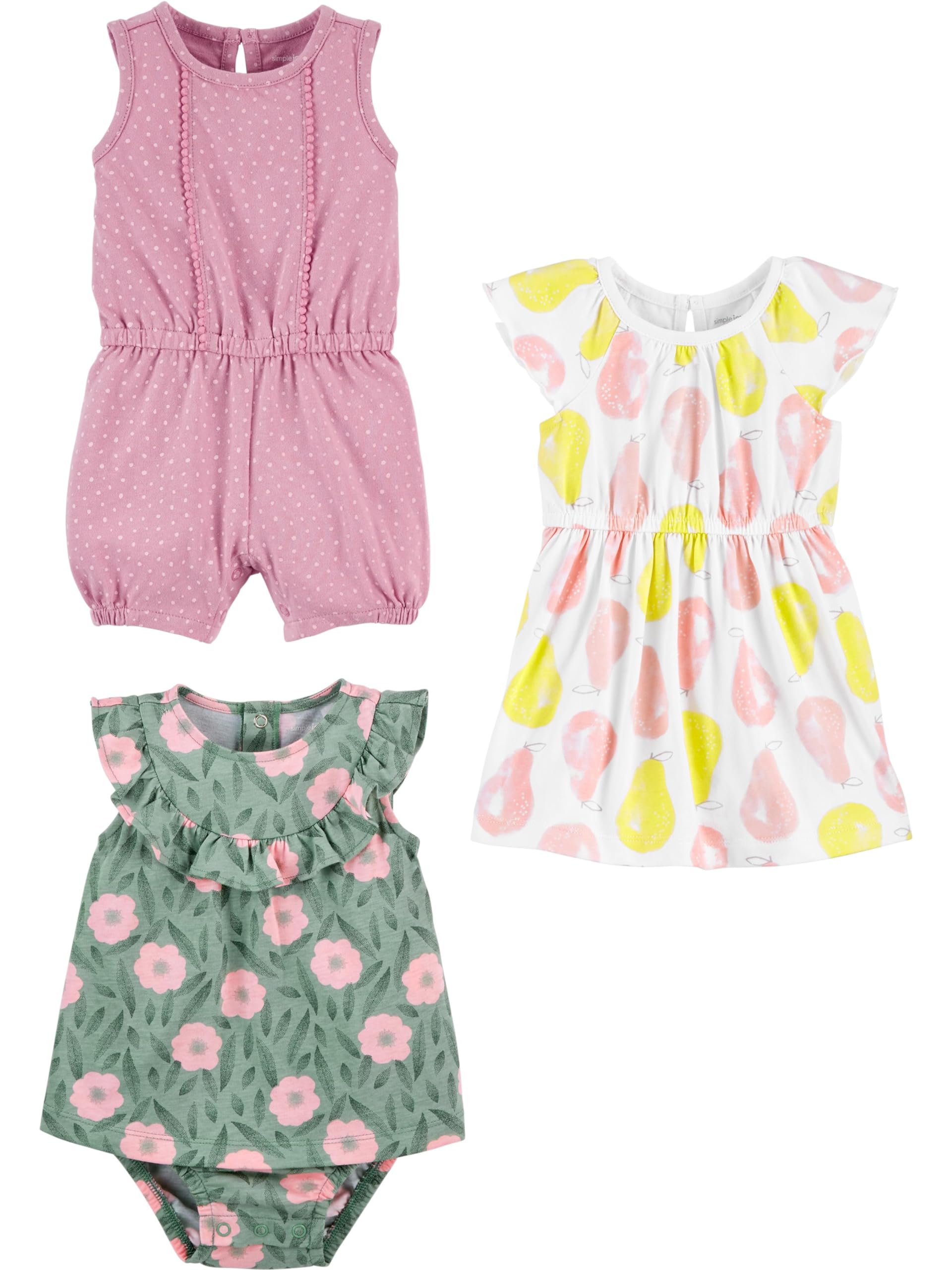 Simple Joys by Carter's Baby Girls 3-pack Romper, Sunsuit and Dress WEBE CLOTHING
